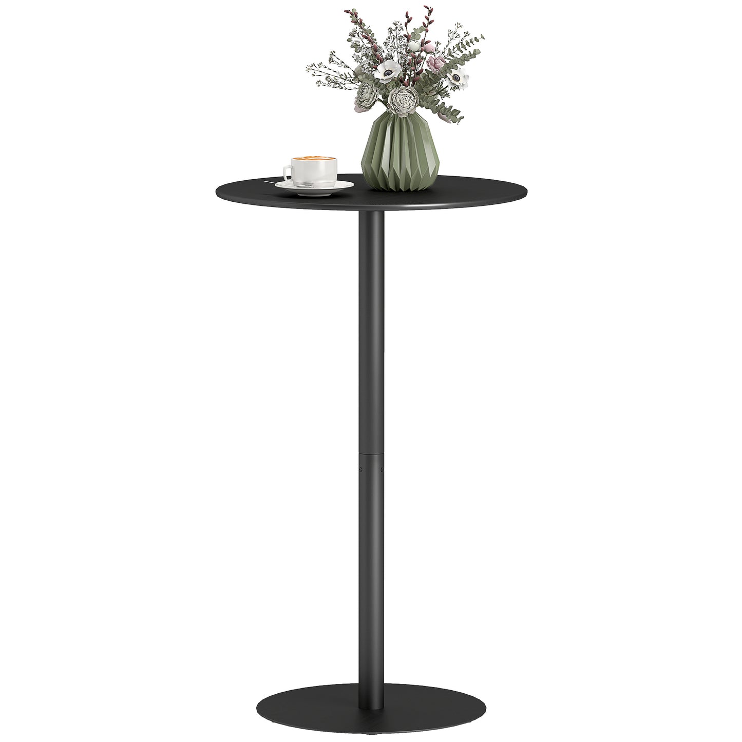 Round Bar Table with Steel Frame for 2 People, Indoor/Outdoor Use, Black