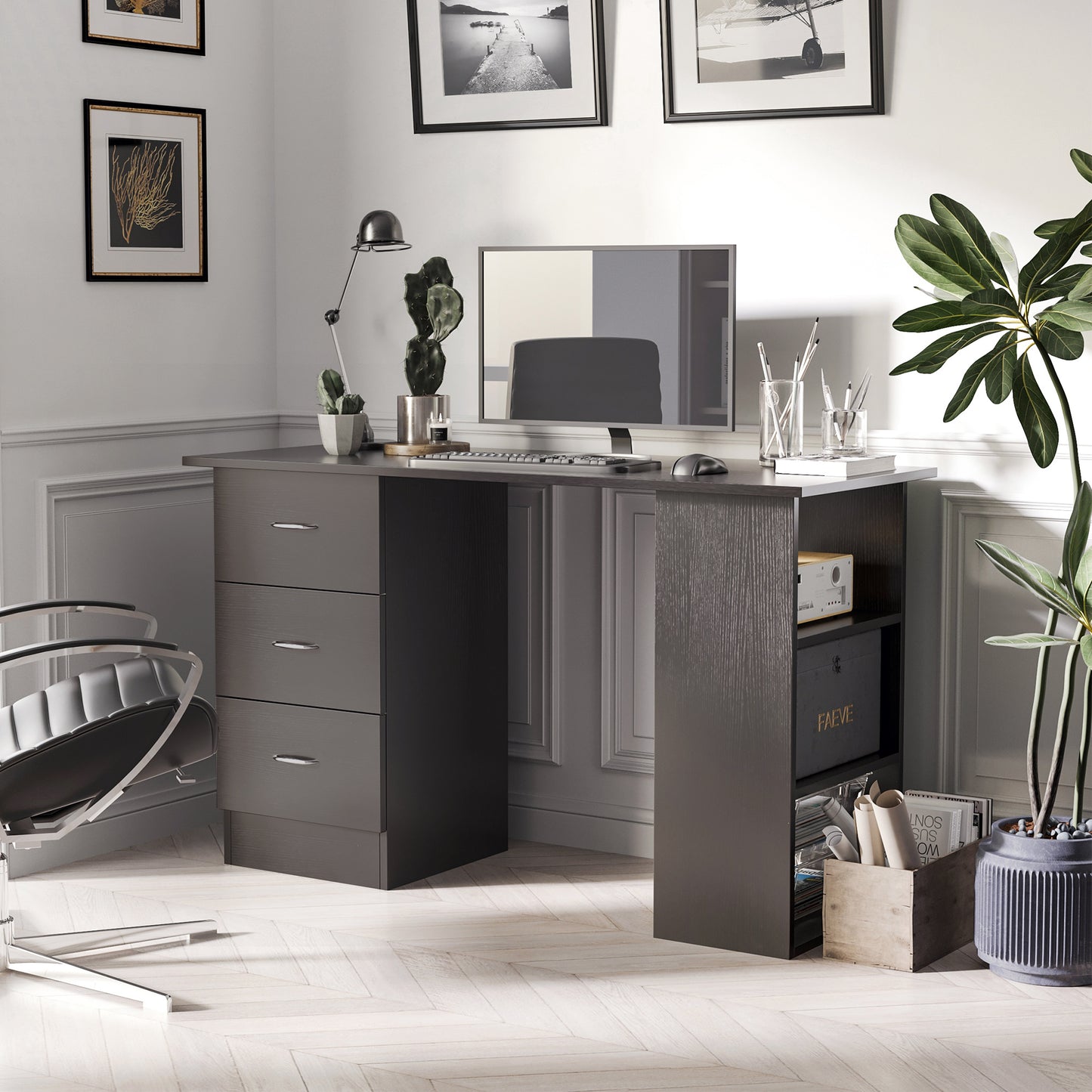 Computer Writing Desk with Shelves & Drawers