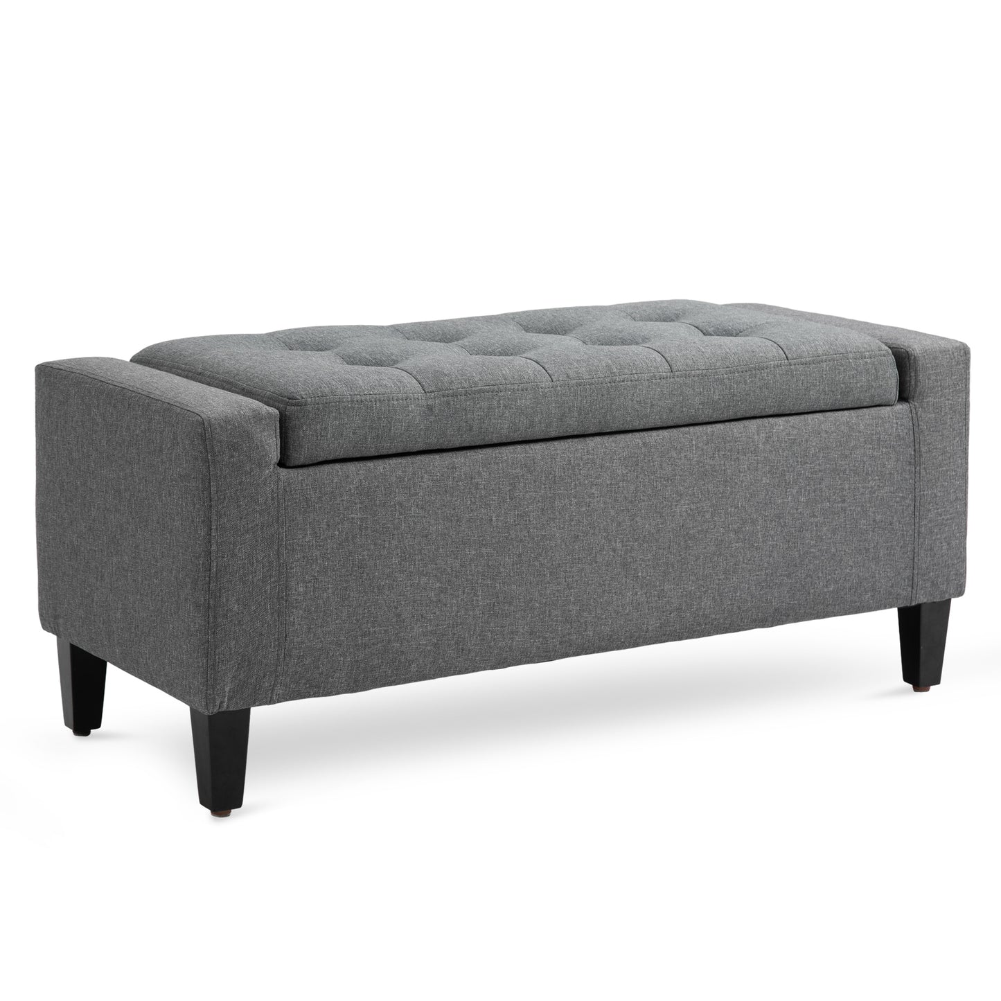 Linen-Touch Storage Ottoman Bench with Tufted Design, Gray