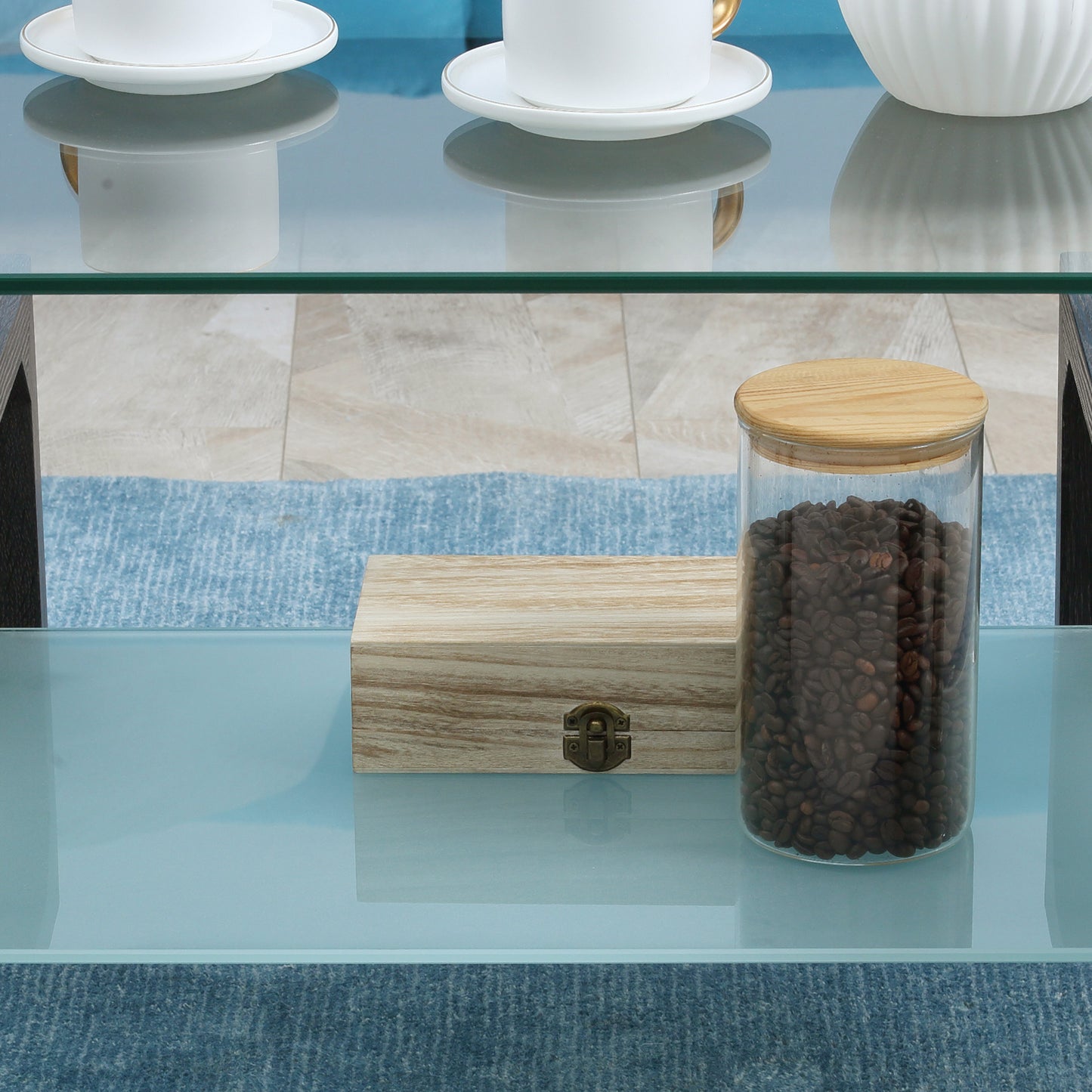 Modern Rectangular Coffee Table with Tempered Glass - Grey