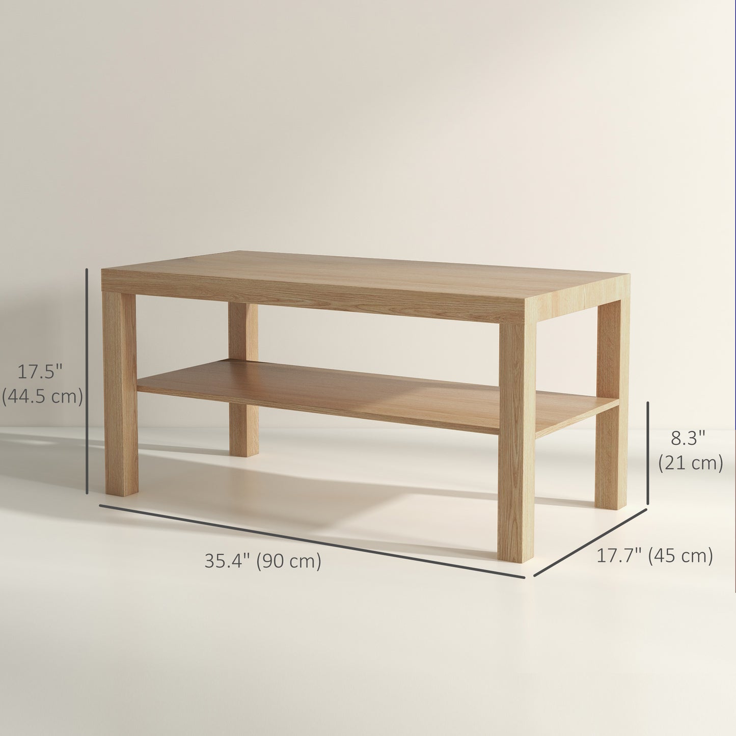 Rectangular Coffee Table with Storage Shelf - Natural Wood