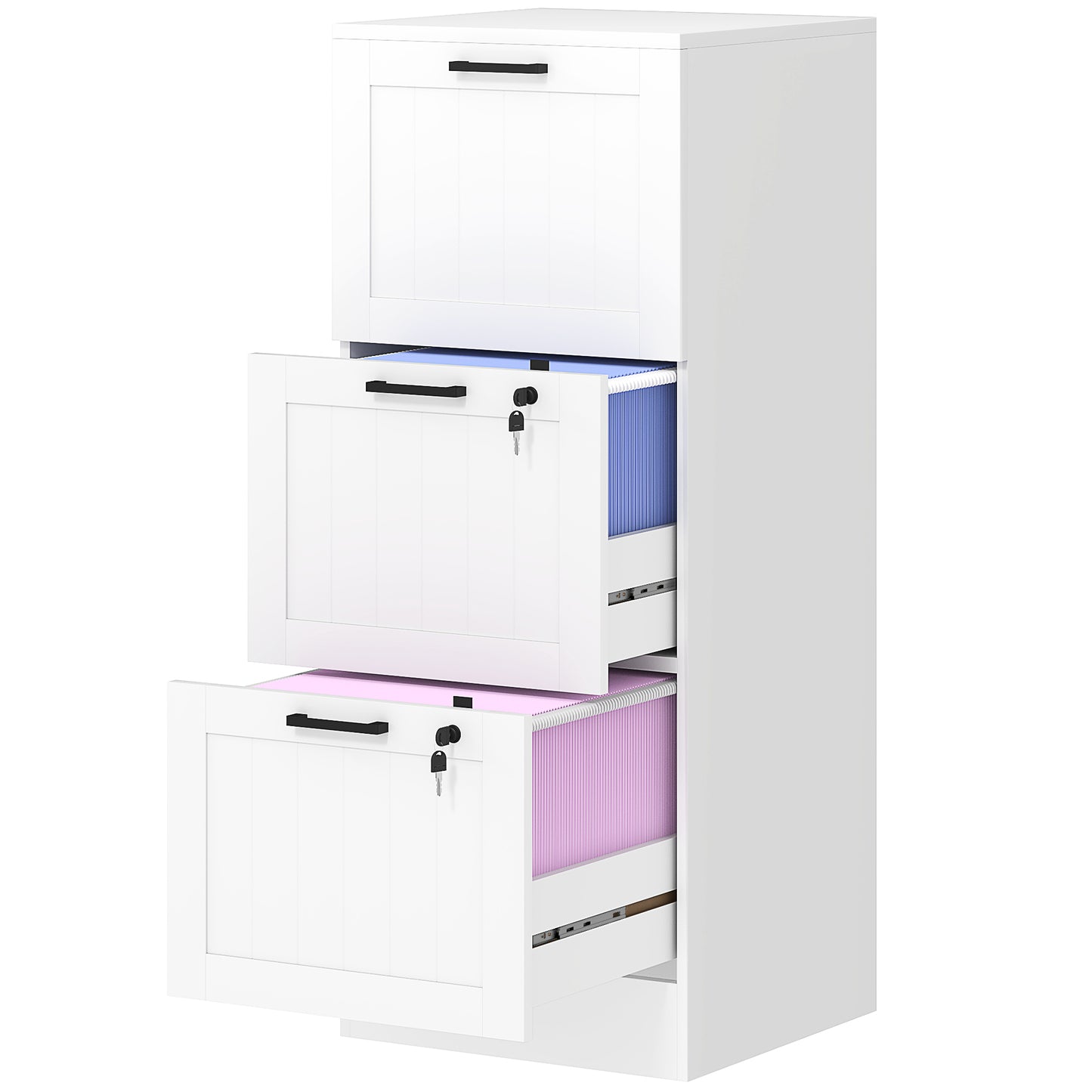 3-Drawer Locking File Cabinet with Adjustable Hanging Bars - White