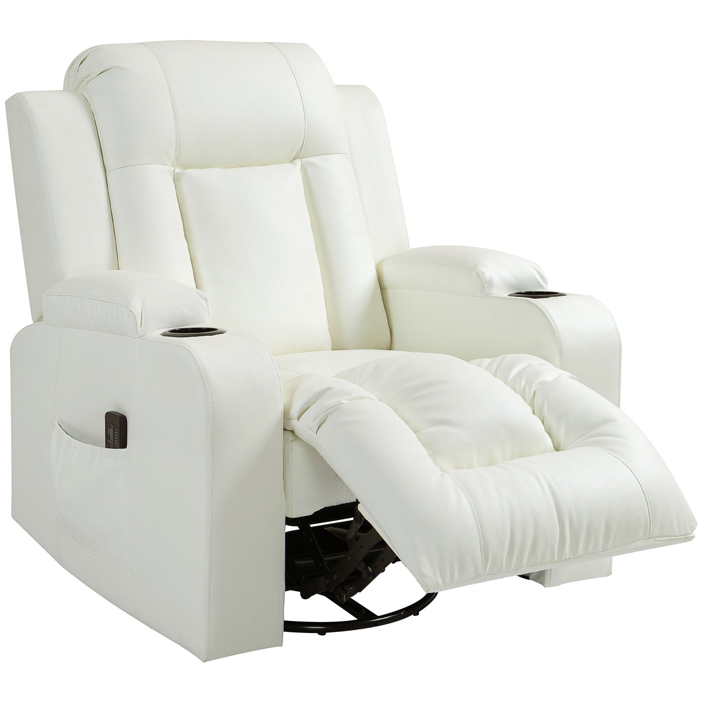 360° Swivel Massage Recliner Chair with Cup Holders, Cream White