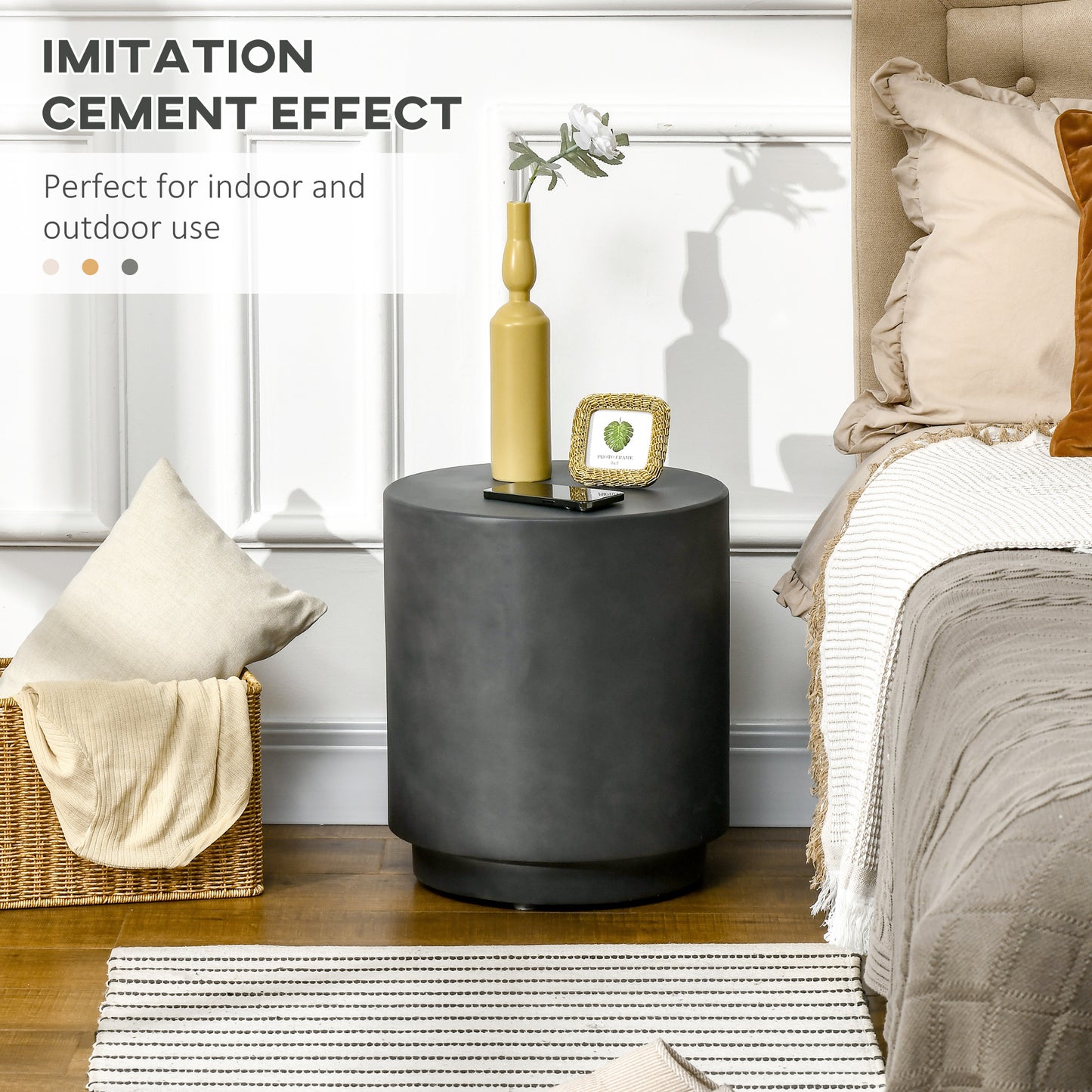 17" Round Terrazzo Finish Side Table for Indoor and Outdoor Use, Charcoal Gray