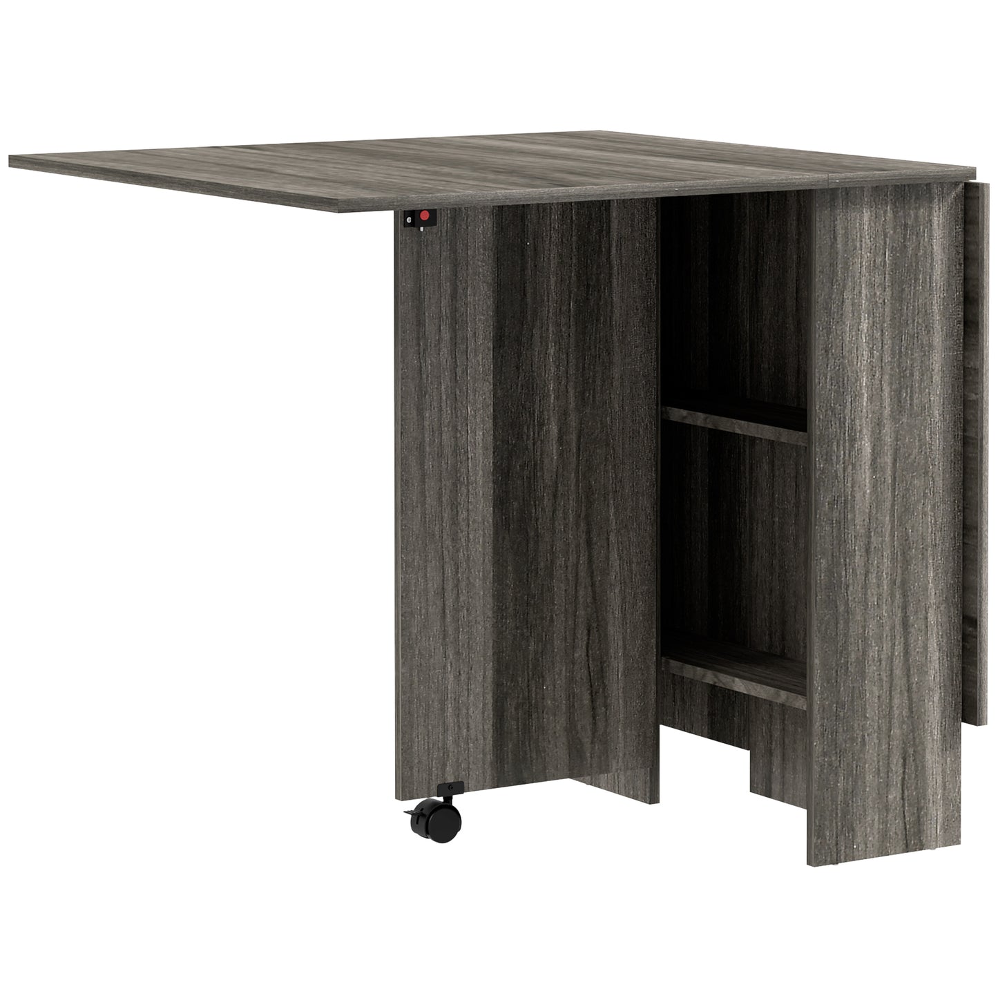 Grey Wood Grain Extendable Dining Table with Shelves