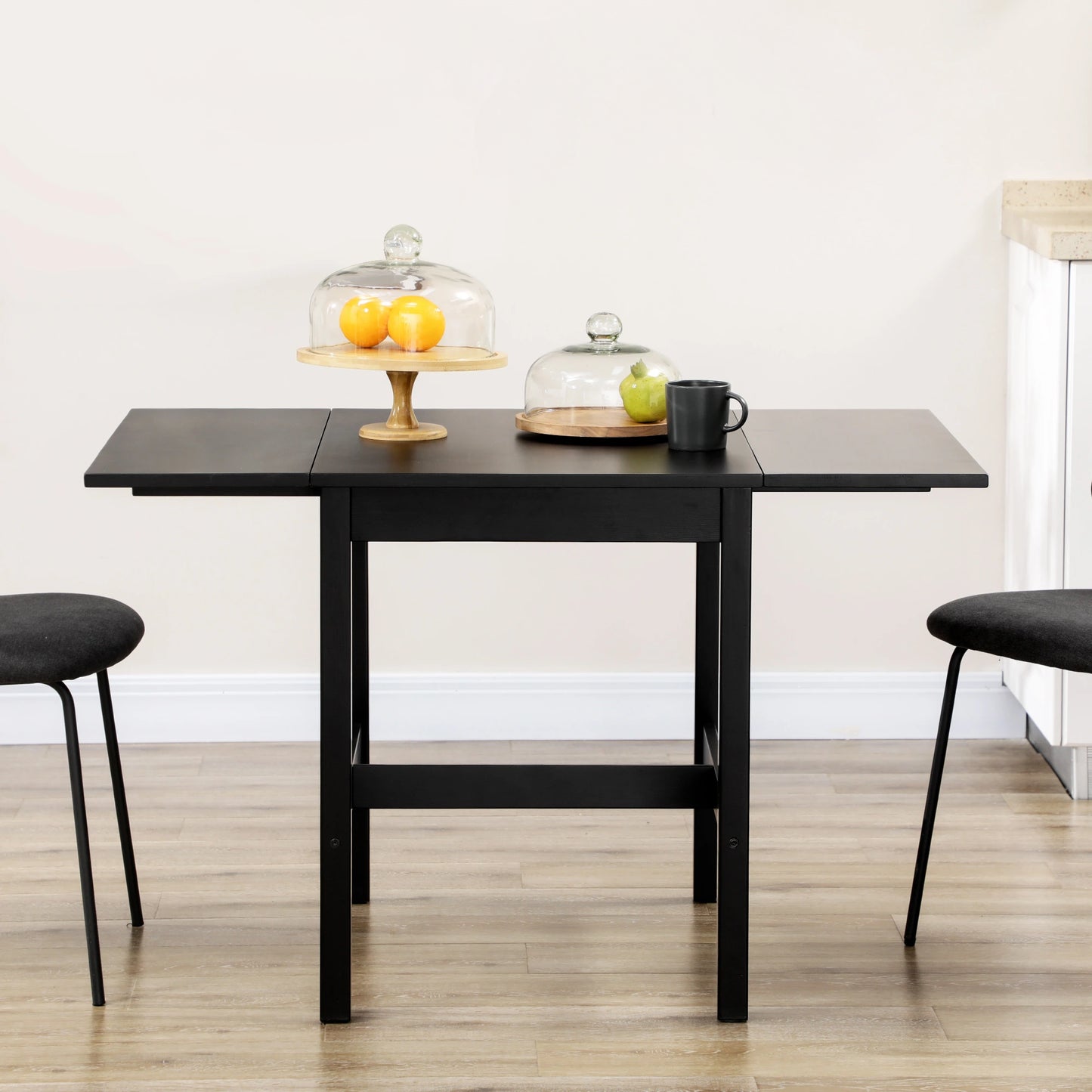 Solid Wood Drop Leaf Dining Table - Black