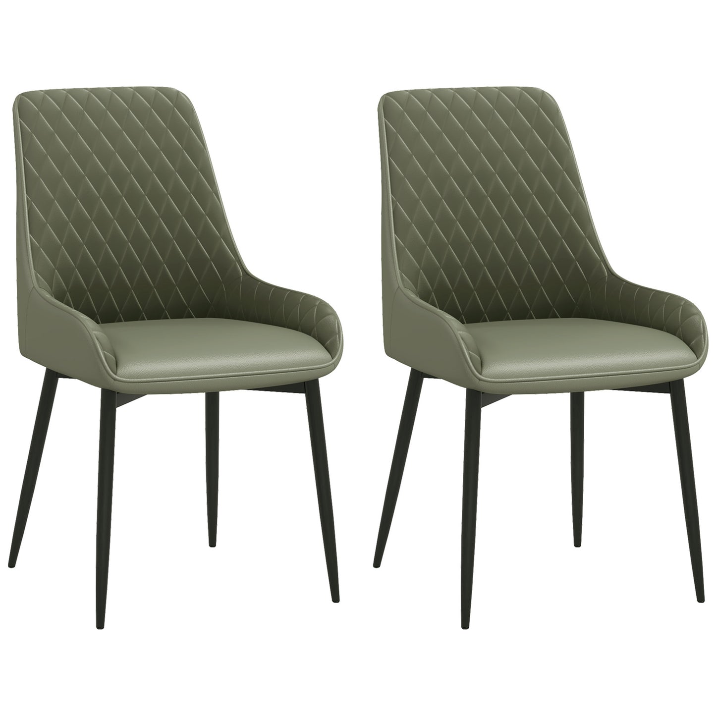 PU Leather Dining Chairs with Diamond Tufting and Metal Legs, Green (Set of 2)