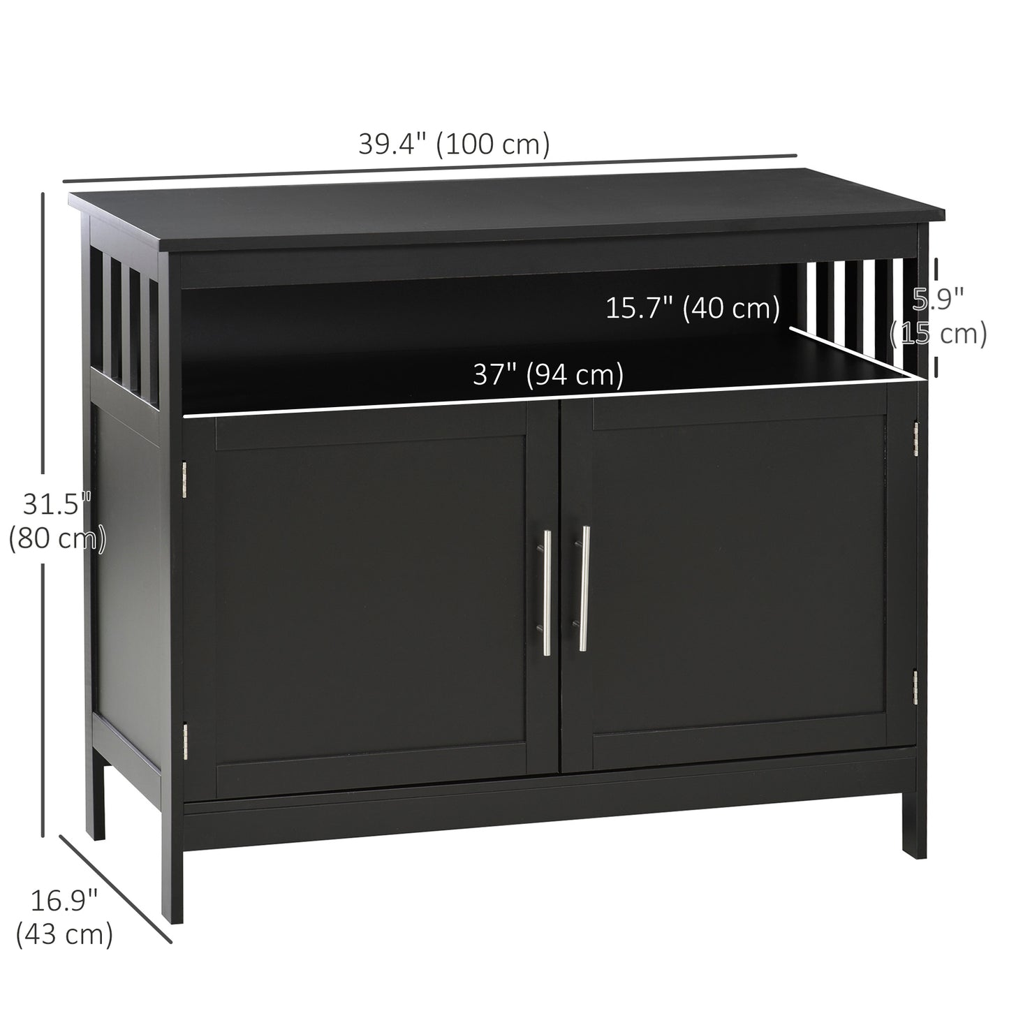 39" Wooden Console Table with Cabinet and Open Shelf, Black