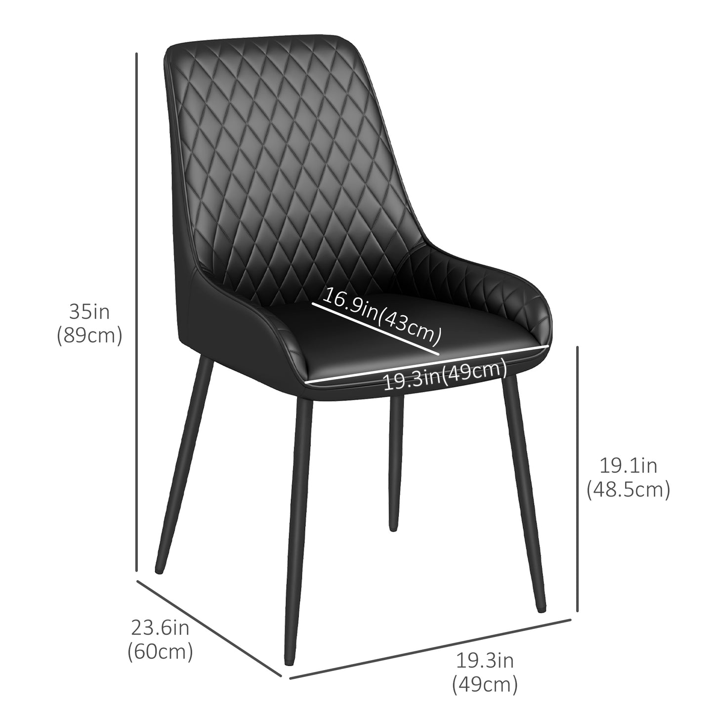 PU Leather Dining Chairs with Diamond Tufting and Metal Legs, Black (Set of 4)