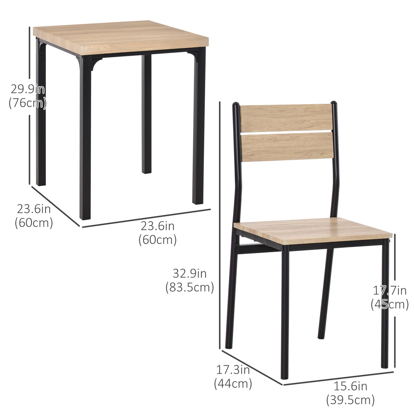 3-Piece Wooden Dining Set with Industrial Metal Frame - Natural Wood