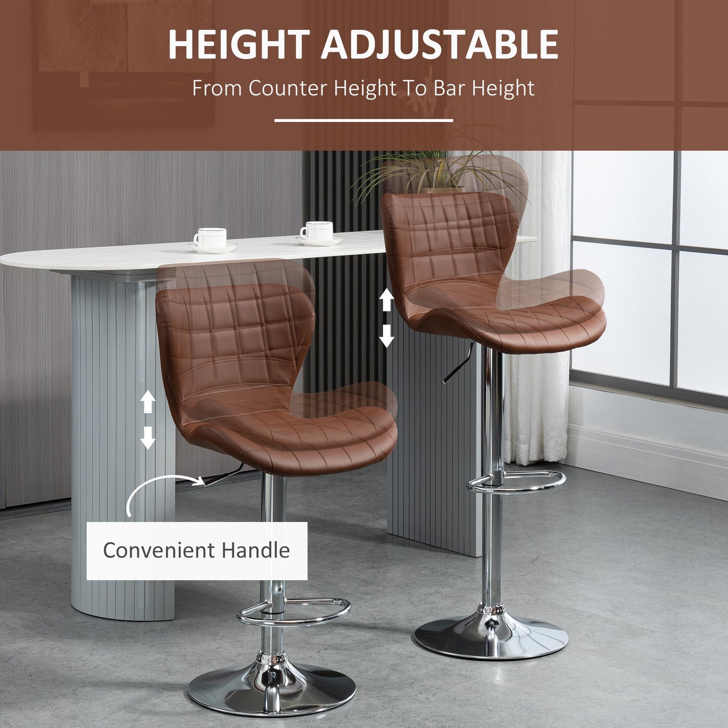 Adjustable Swivel Counter Stools with PU Leather, Brown (Set of 2)