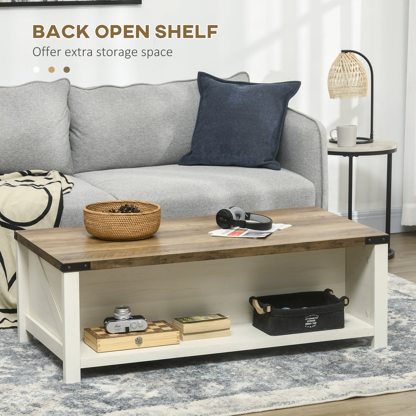 Coffee Table with Drawer and Storage Shelf, Brown