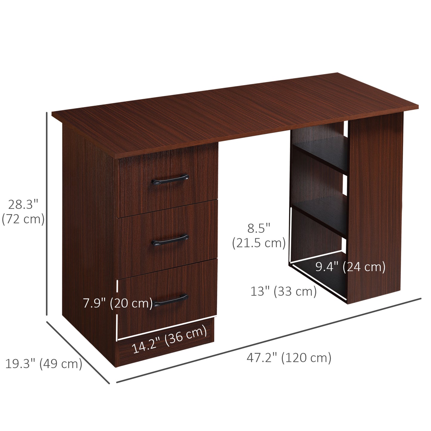 Home Office Desk with Storage Shelves & Drawers