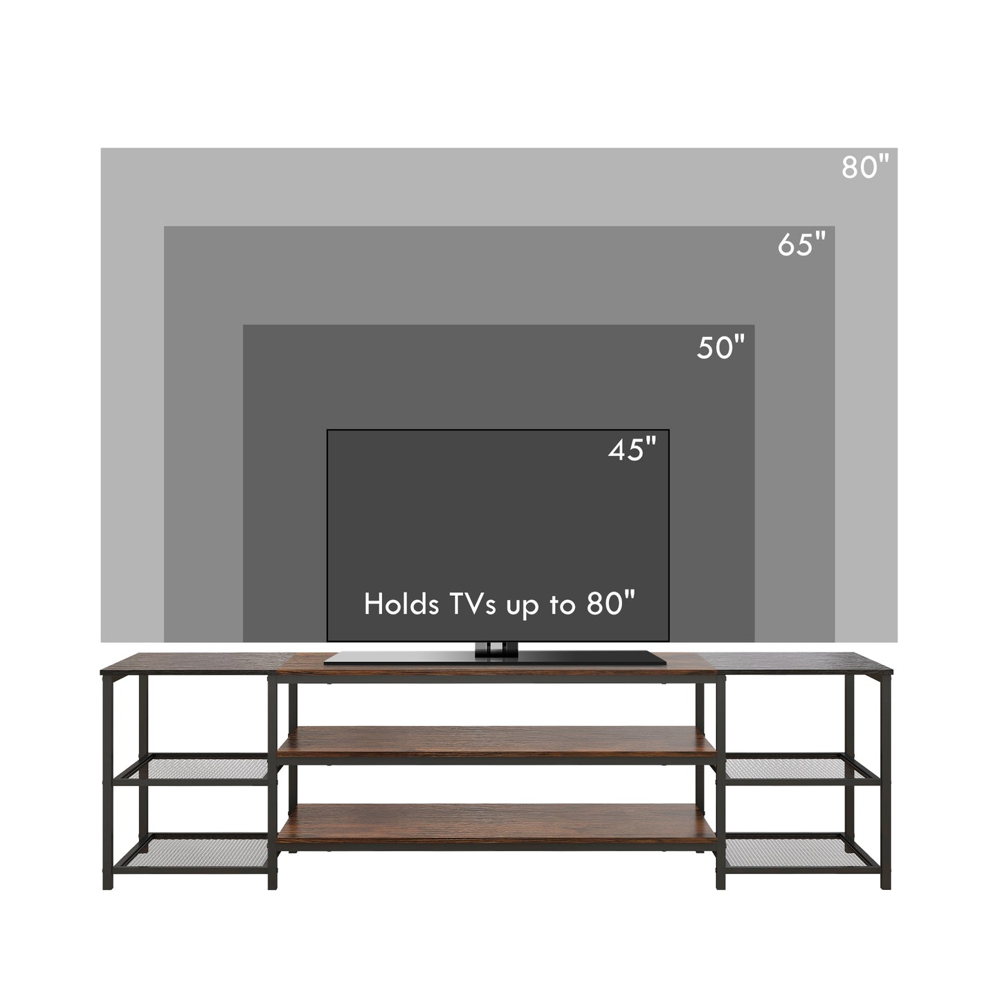 Industrial TV Stand for 80" Screens with Storage Shelves