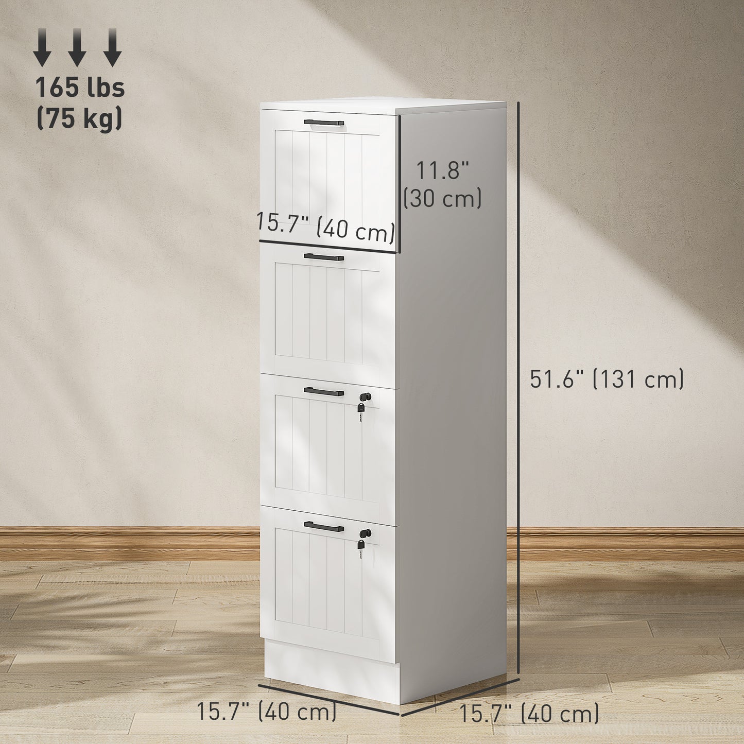 4-Drawer Locking File Cabinet with Adjustable Hanging Bars - White