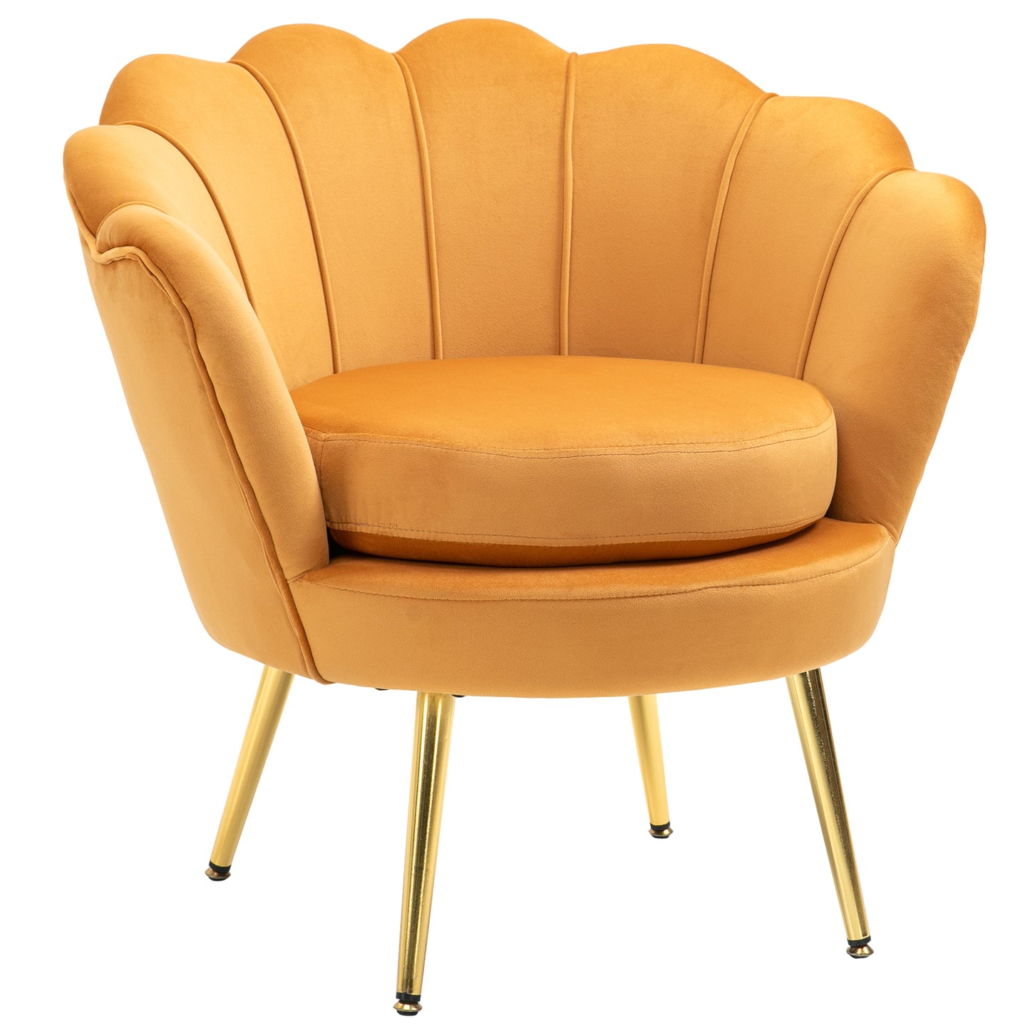 Modern Velvet Accent Chair with Lotus Backrest and Gold Legs, Yellow