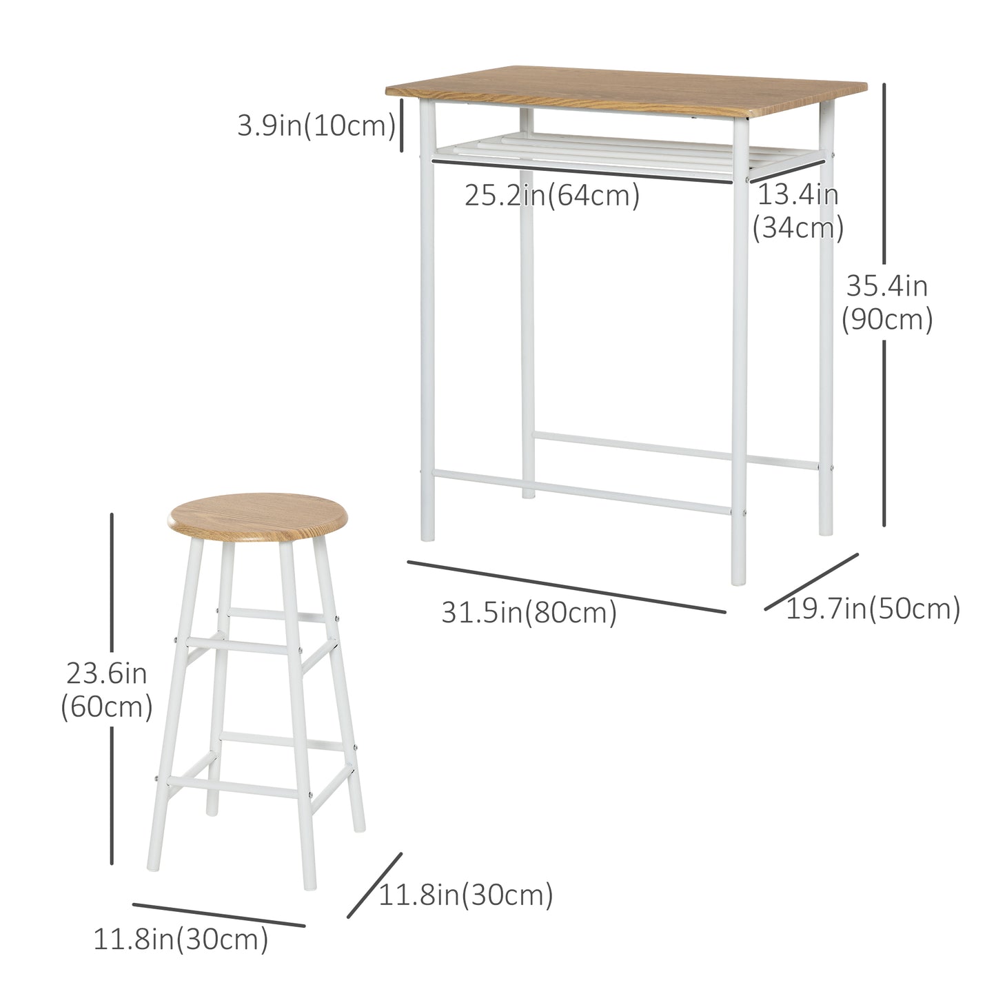 3-Piece Counter Height Dining Set with Storage - White Oak