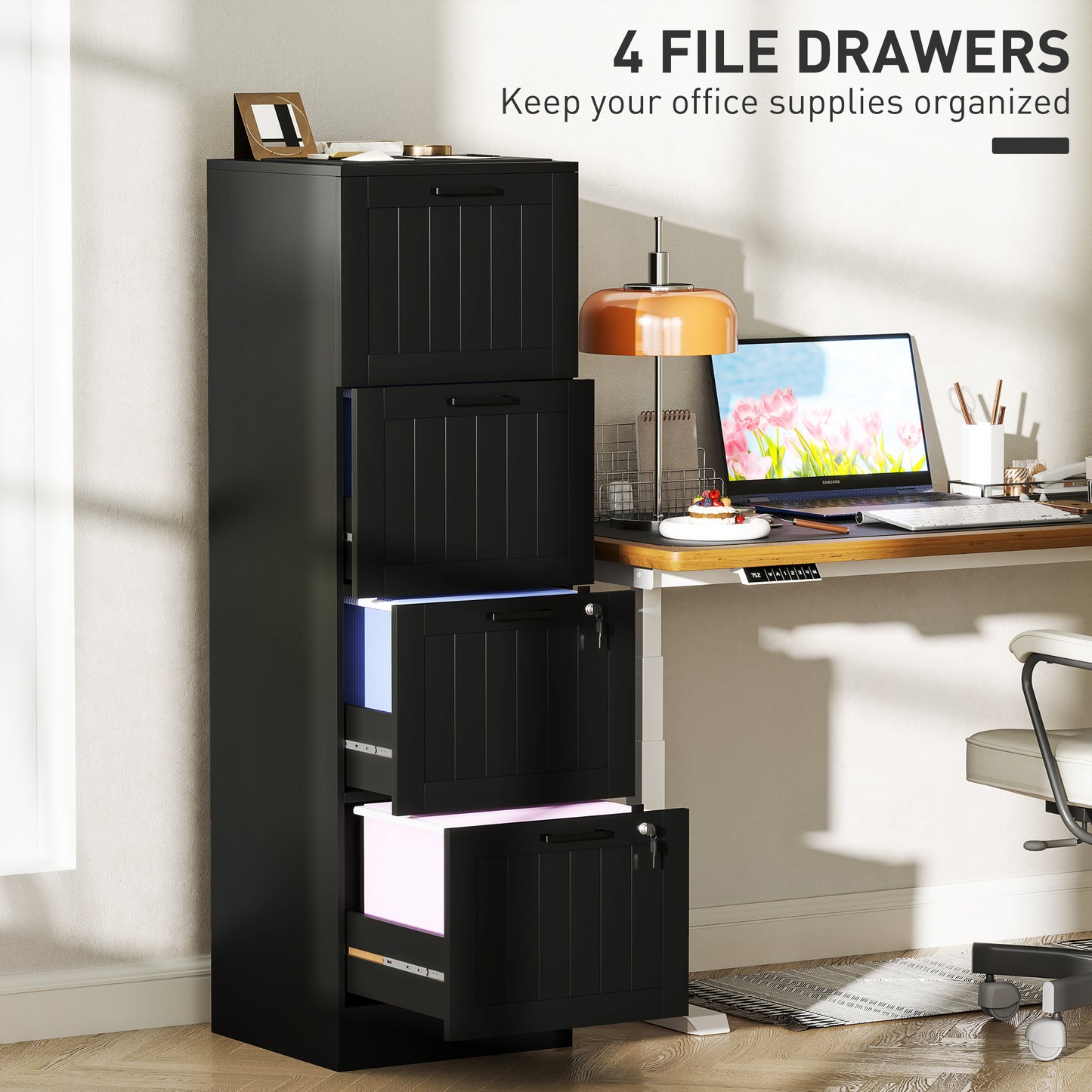 4-Drawer Locking File Cabinet with Adjustable Hanging Bars