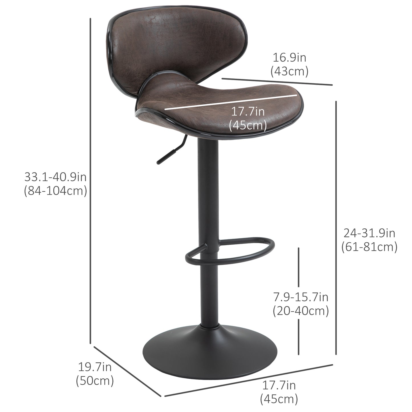 Adjustable Height Swivel Bar Stools with Leathaire Upholstery, Espresso (Set of 2)