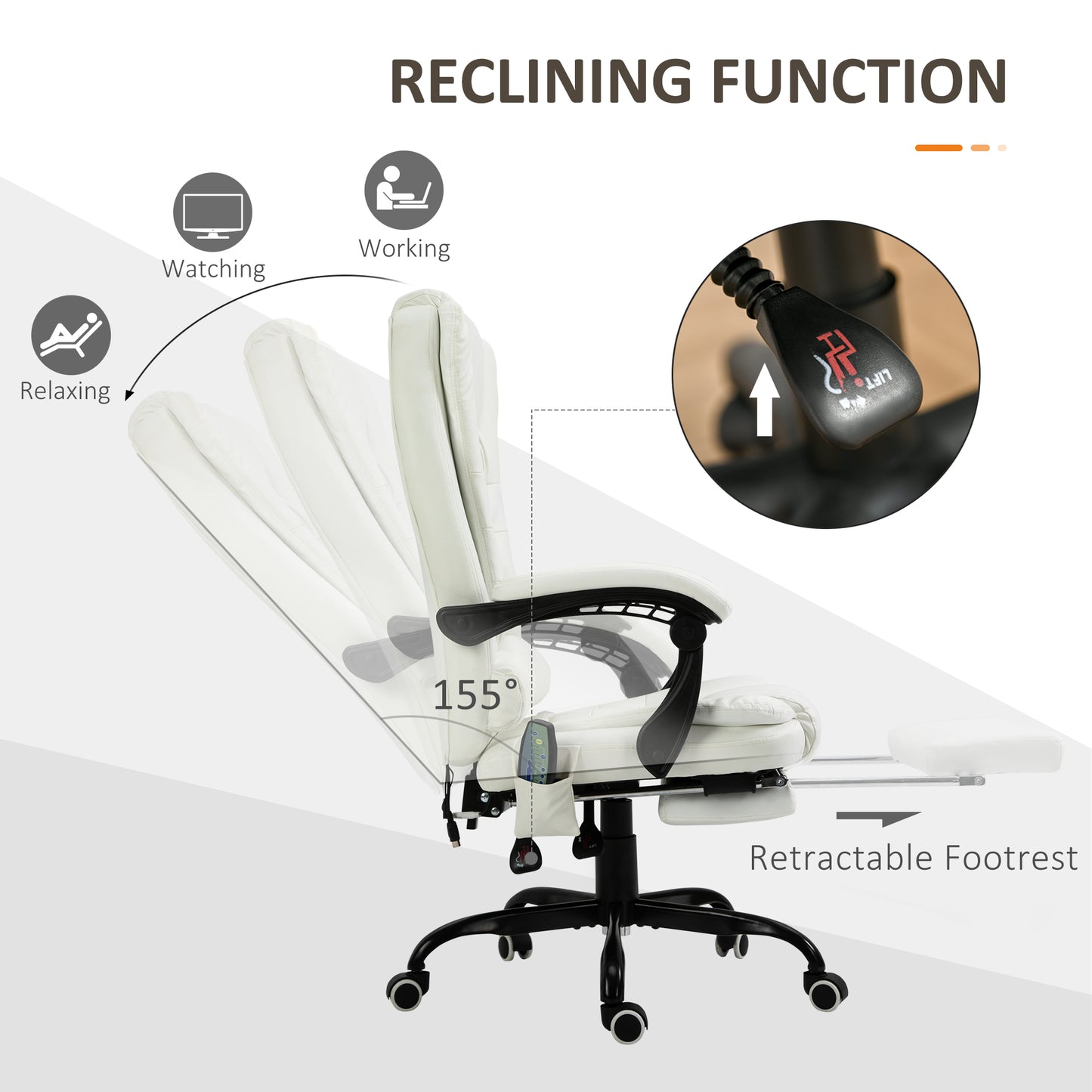 Ergonomic Reclining Office Chair with 7-Point Massage and Footrest