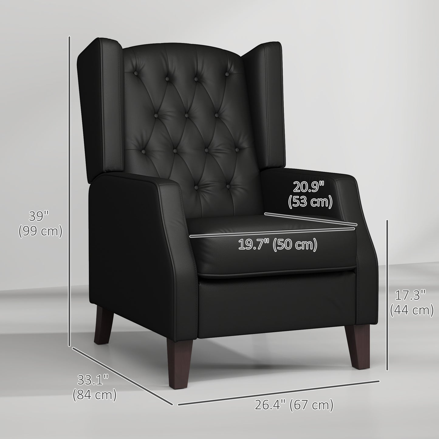Button-Tufted Wingback Armchair with Faux Leather Upholstery, Black