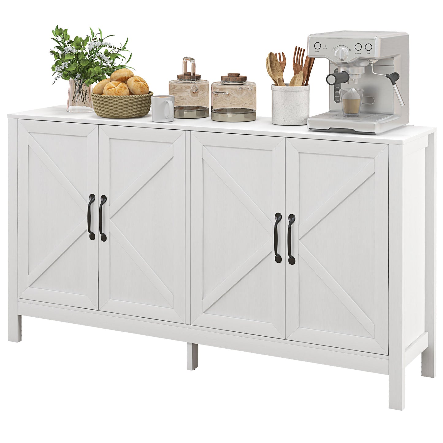 Farmhouse Buffet Storage Cabinet with Barn Door Design - White
