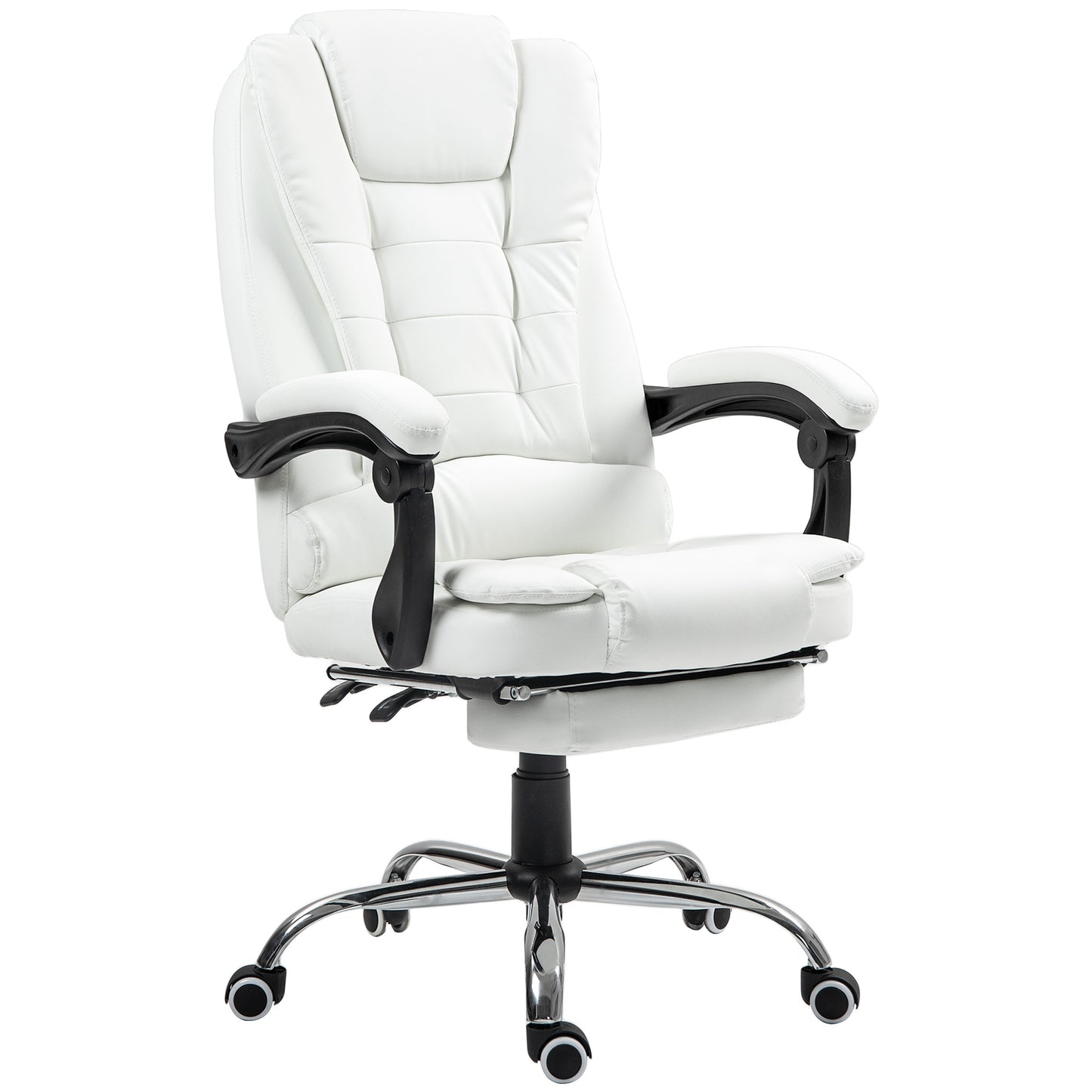 High Back Executive Office Chair with Retractable Footrest, White