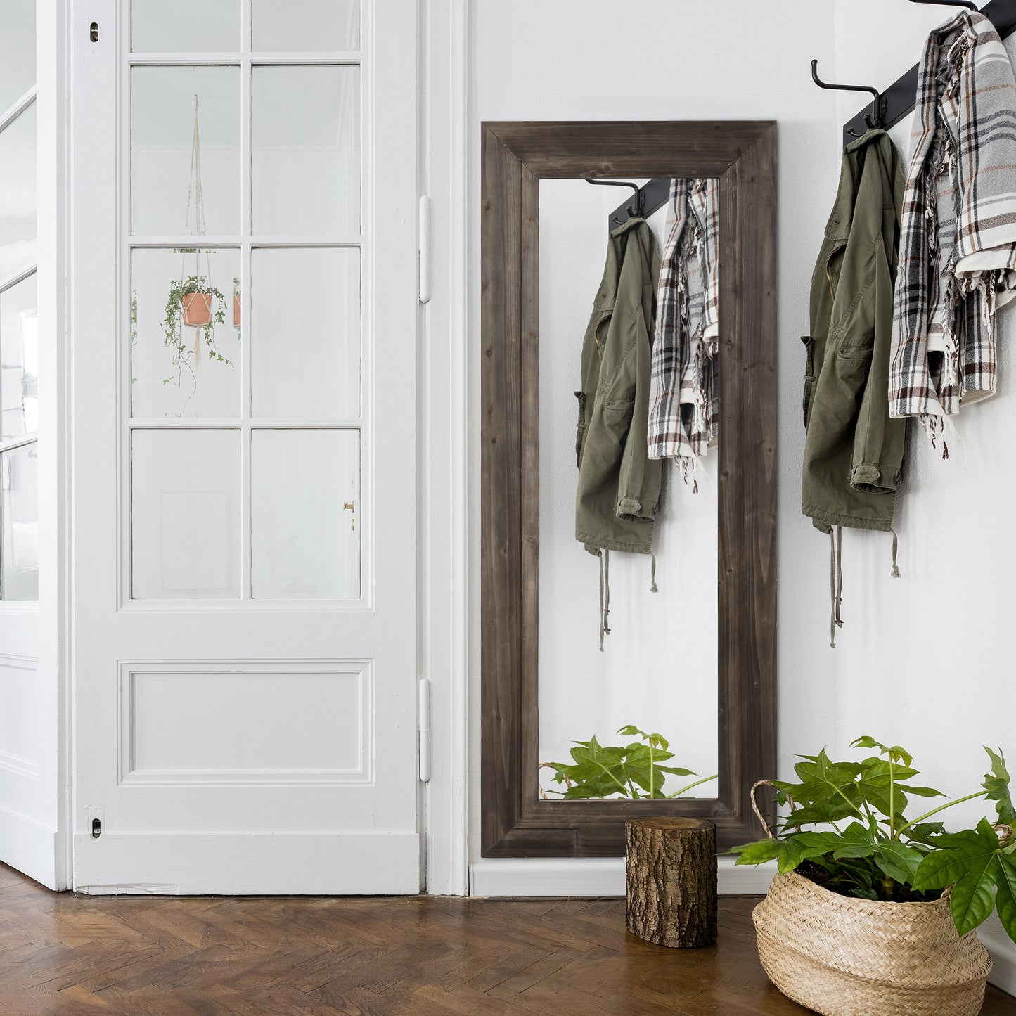Farmhouse Full Length Mirror, 59" x 23.5", Wall Mount or Leaner with Dark Brown Frame