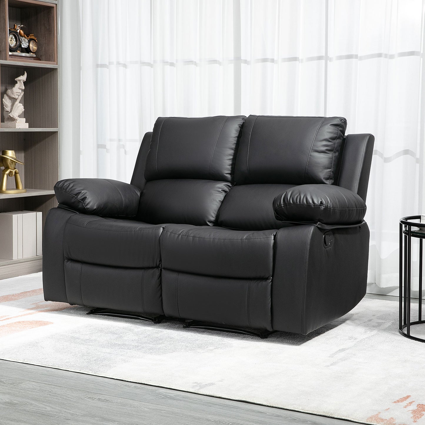 Manual Reclining Loveseat with Dual Footrests - Black