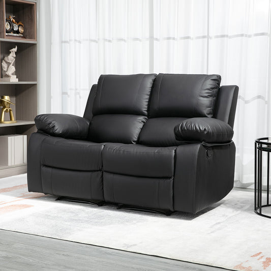 Manual Reclining Loveseat with Dual Footrests - Black