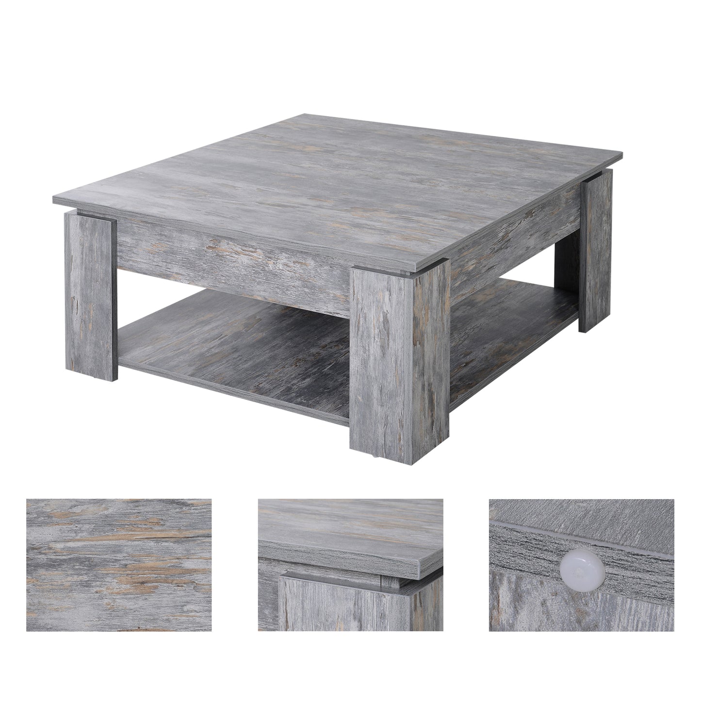 Modern Square Coffee Table with Storage Shelf - Grey