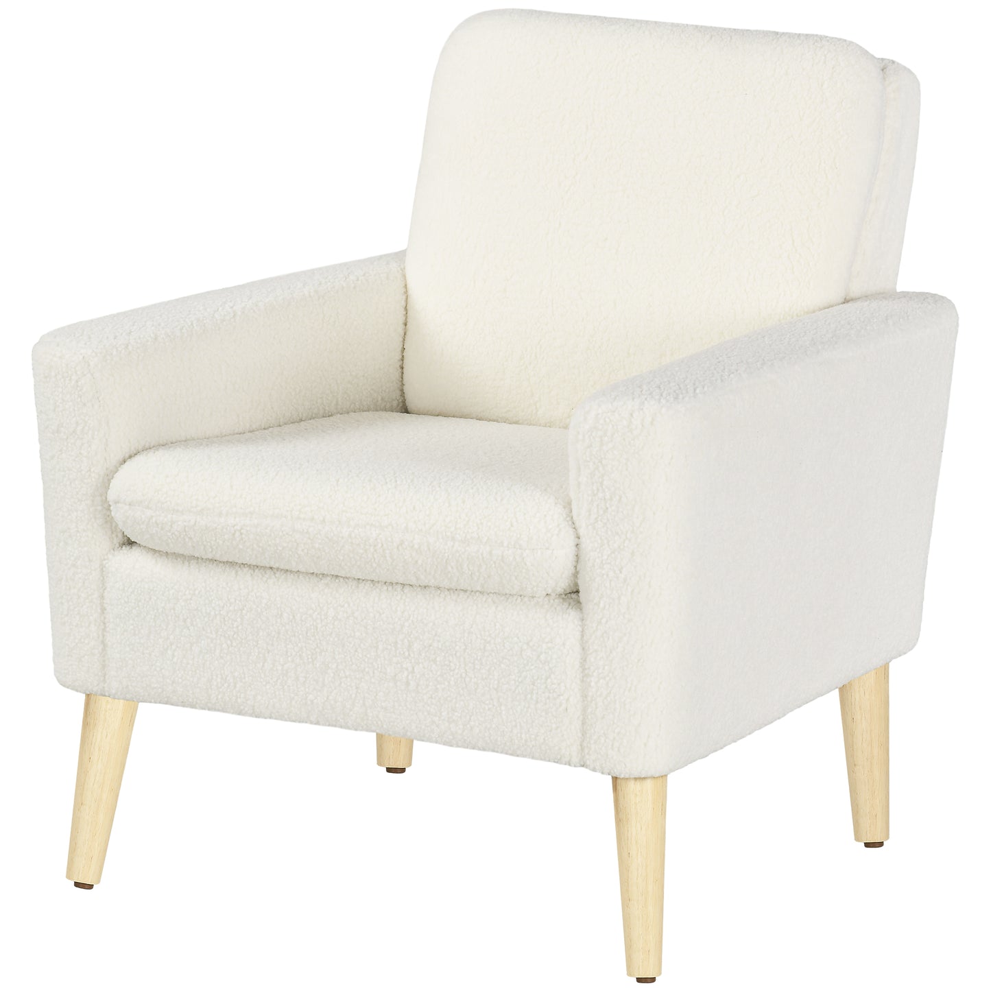 Fabric Accent Chair, Modern Upholstered Armchair with Wood Legs, Cream White