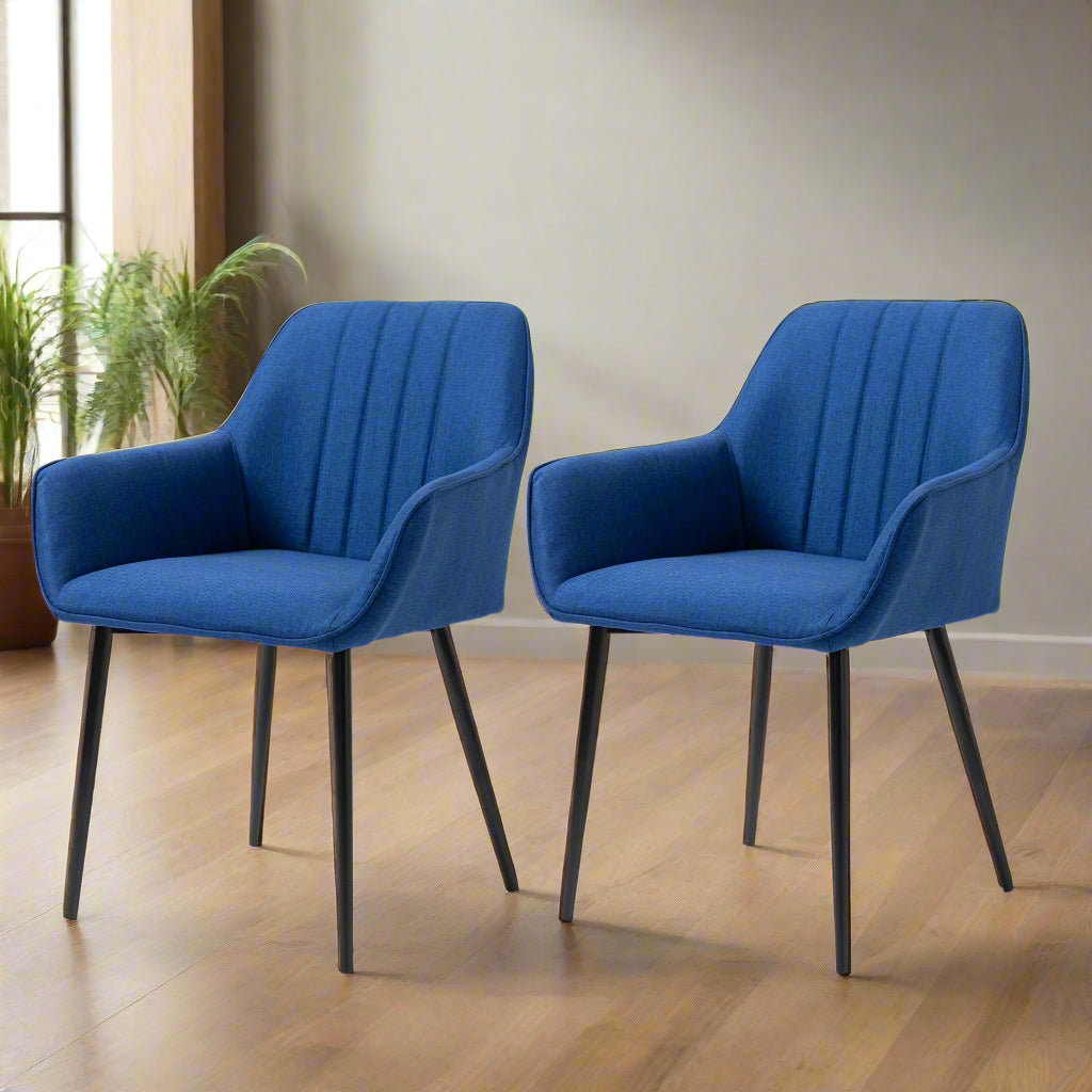 Linen Fabric Dining Chairs with Metal Legs, Dark Blue (Set of 2)