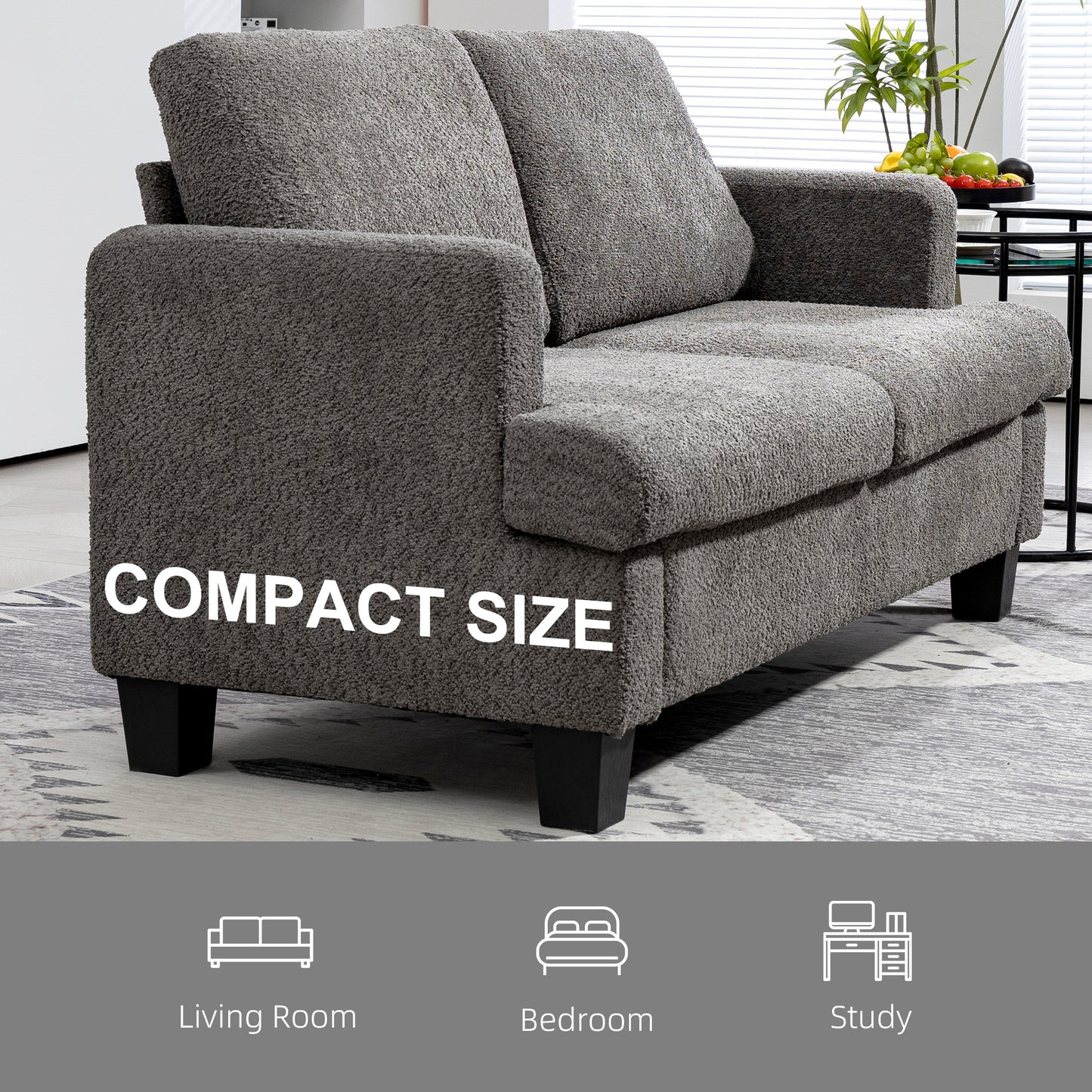Chenille 2-Seater Loveseat with Tapered Legs - Dark Grey