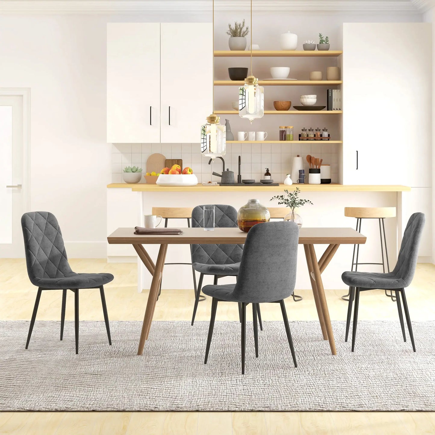Velvet-Feel Upholstered Dining Chairs with Steel Legs, Grey (Set of 4)