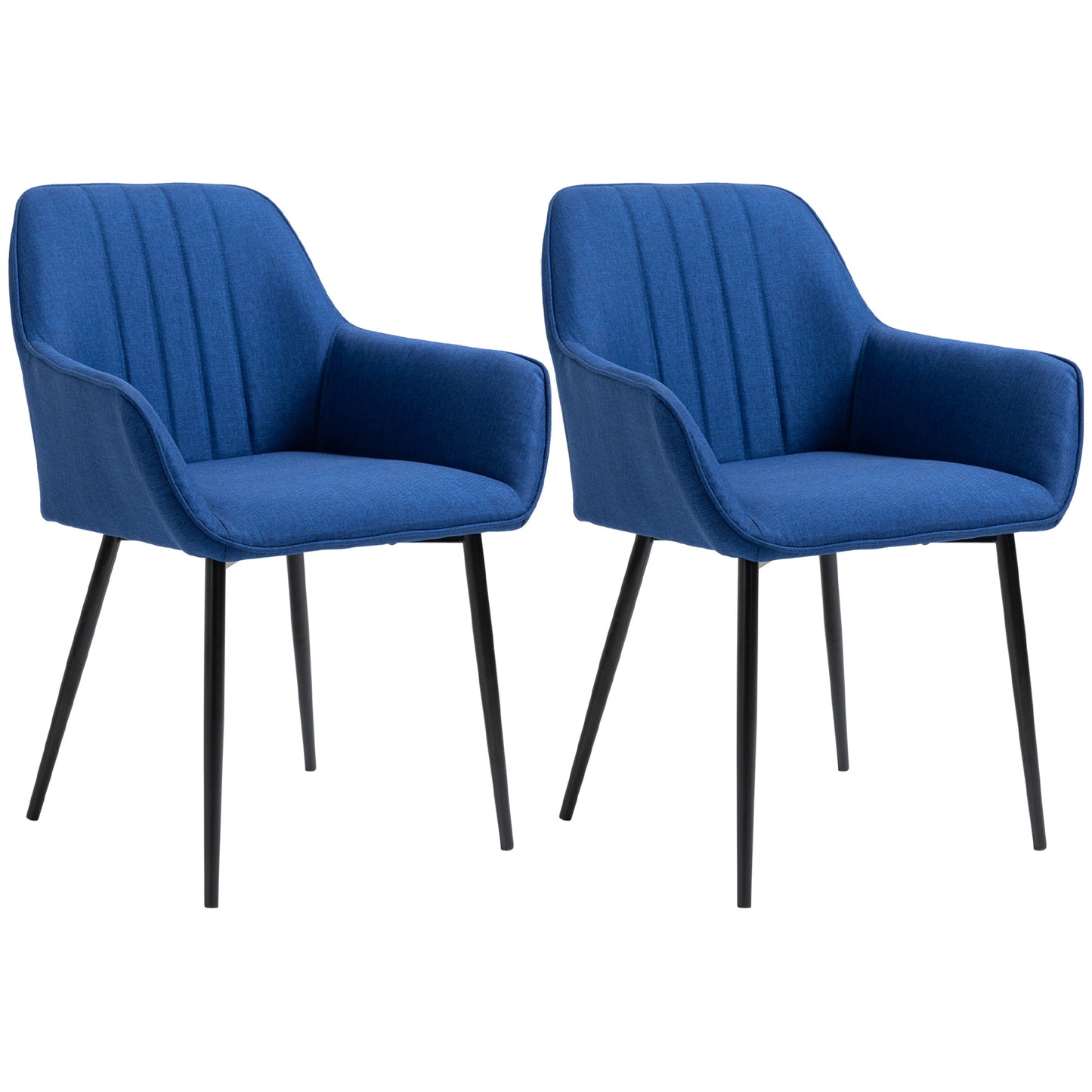 Linen Fabric Dining Chairs with Metal Legs, Dark Blue (Set of 2)