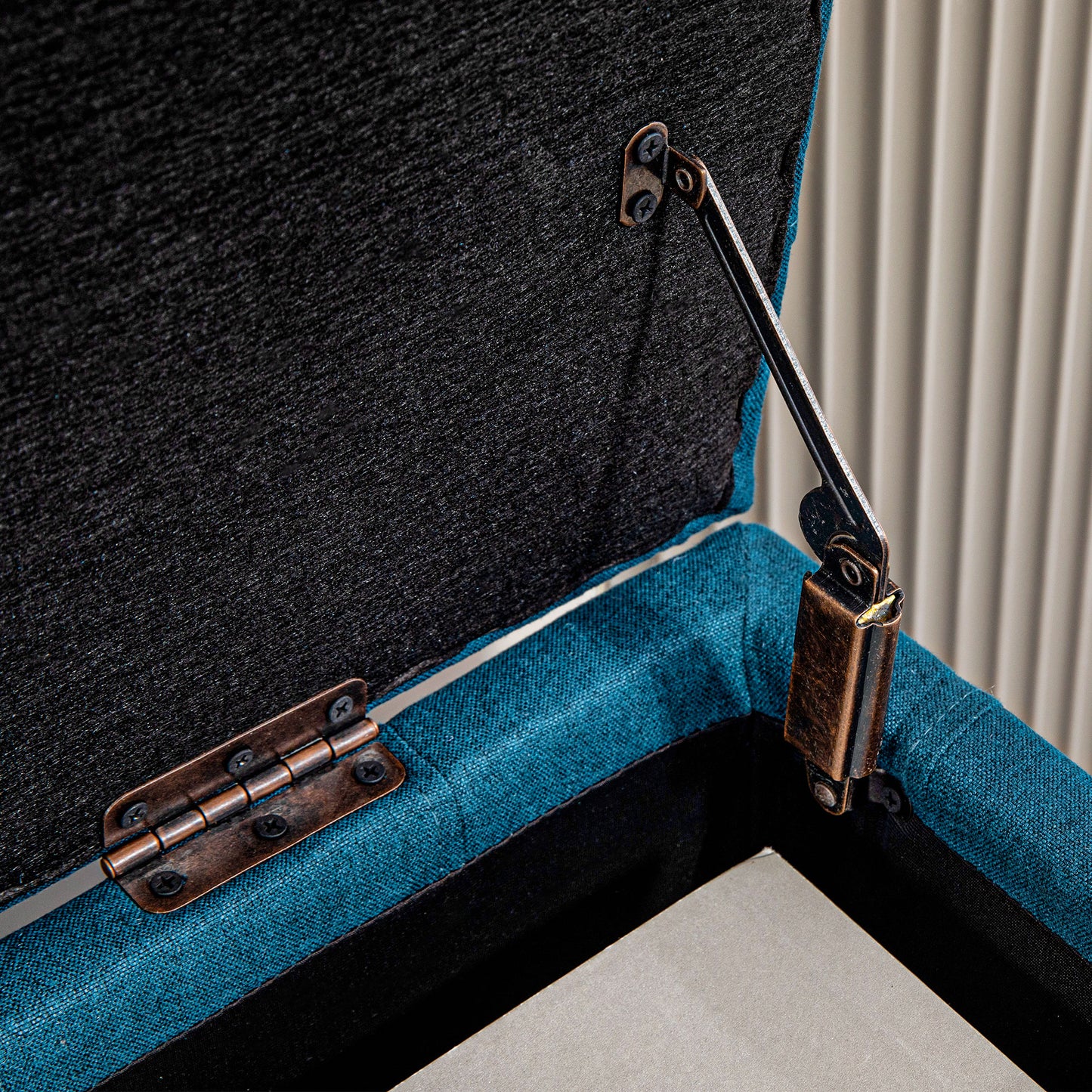 Linen Fabric Storage Bench with Button Tufted Design, Blue