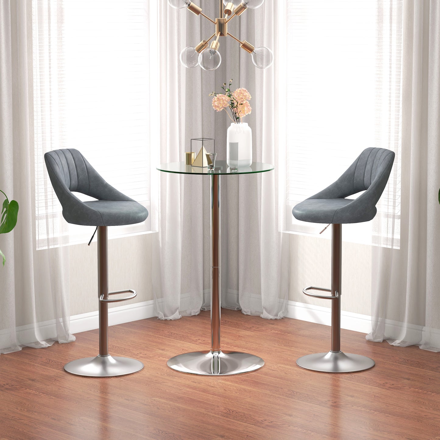 High Top Bar Table with Tempered Glass Top for 2 People, Clear