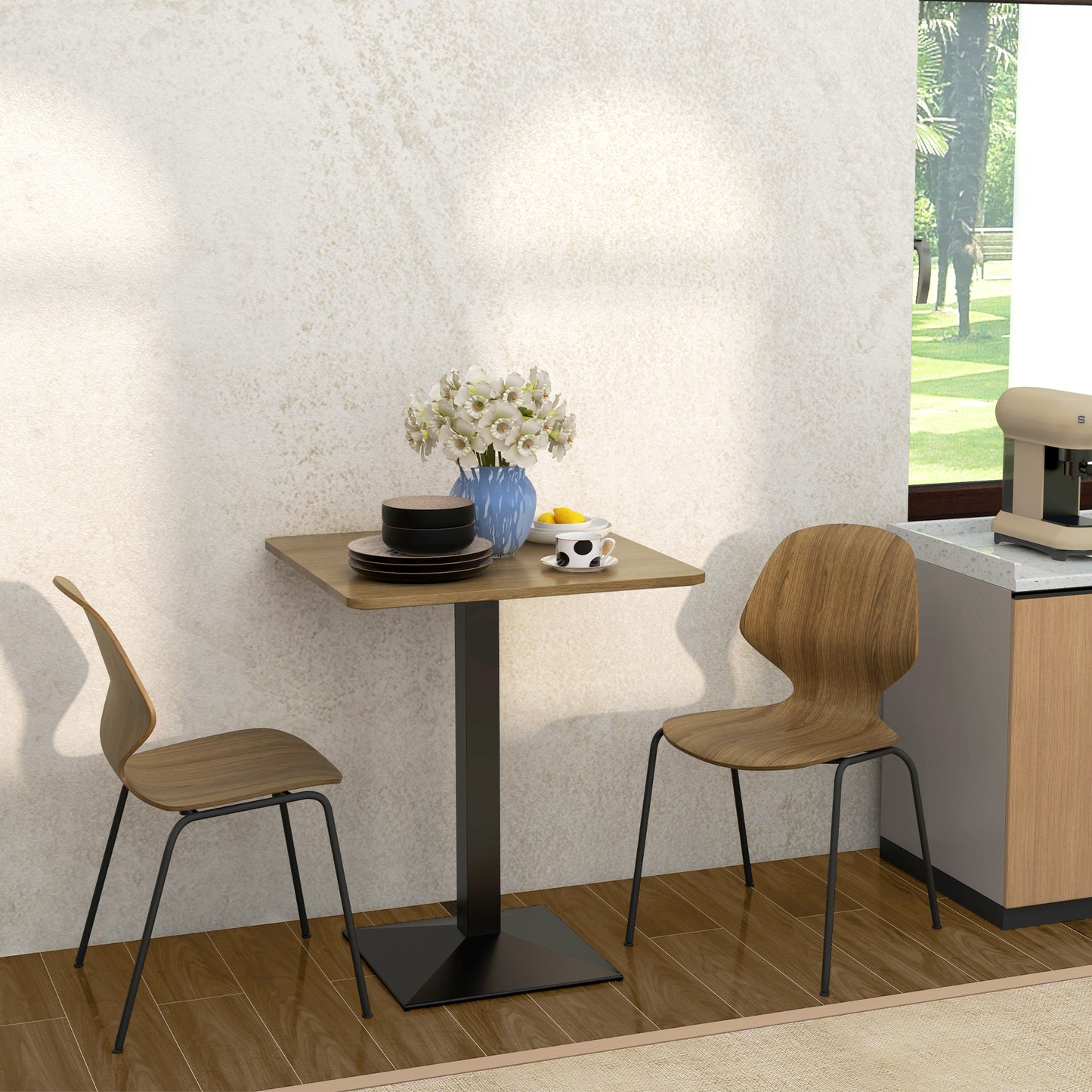 28" Square Dining Table with Steel Pedestal Base - Dark Brown