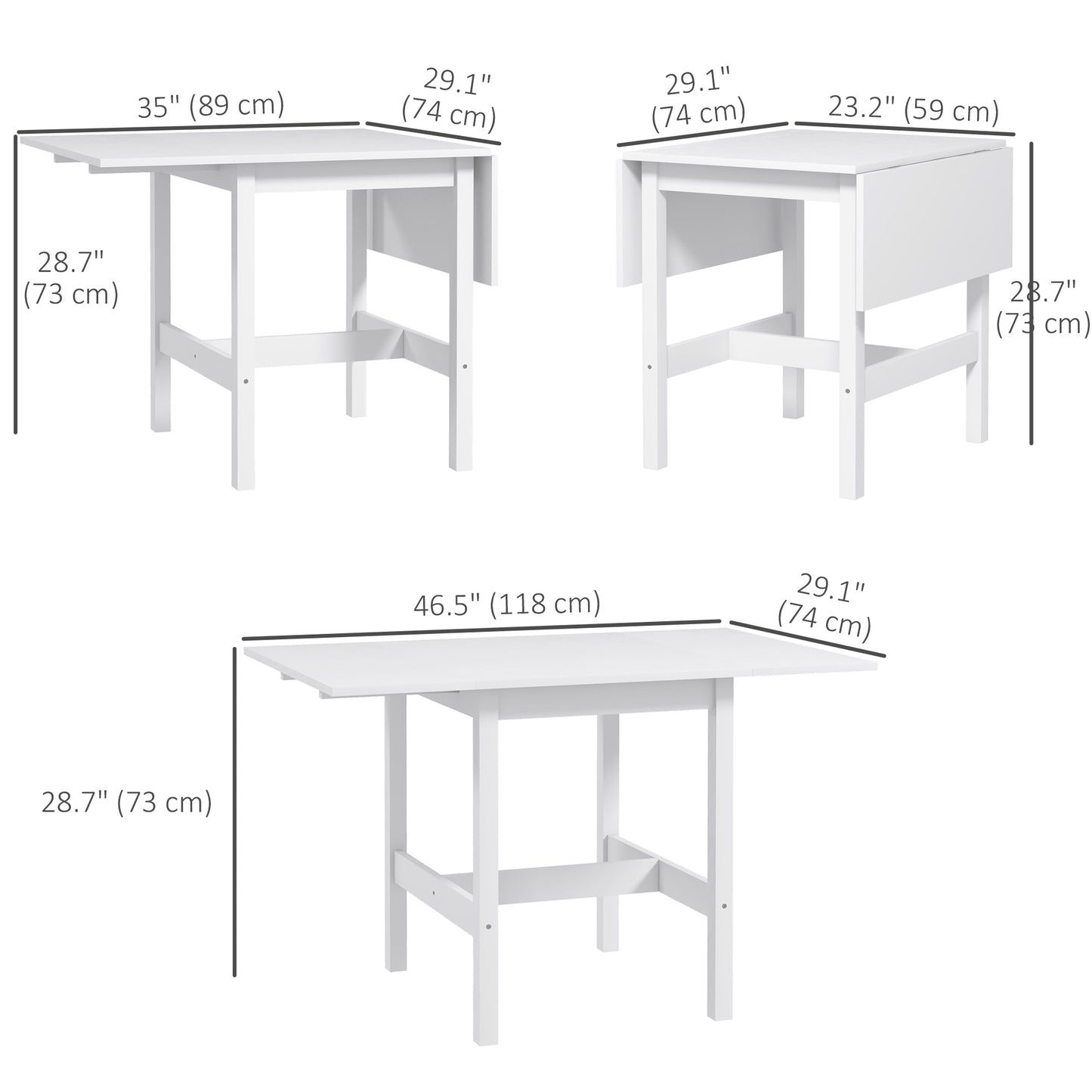 Solid Wood Farmhouse Drop Leaf Dining Table - White