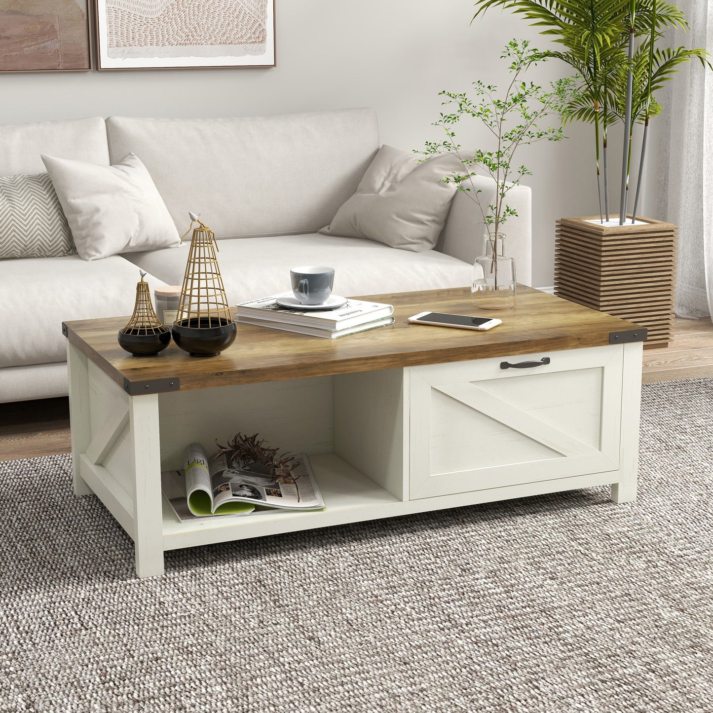 Coffee Table with Drawer and Storage Shelf, Brown