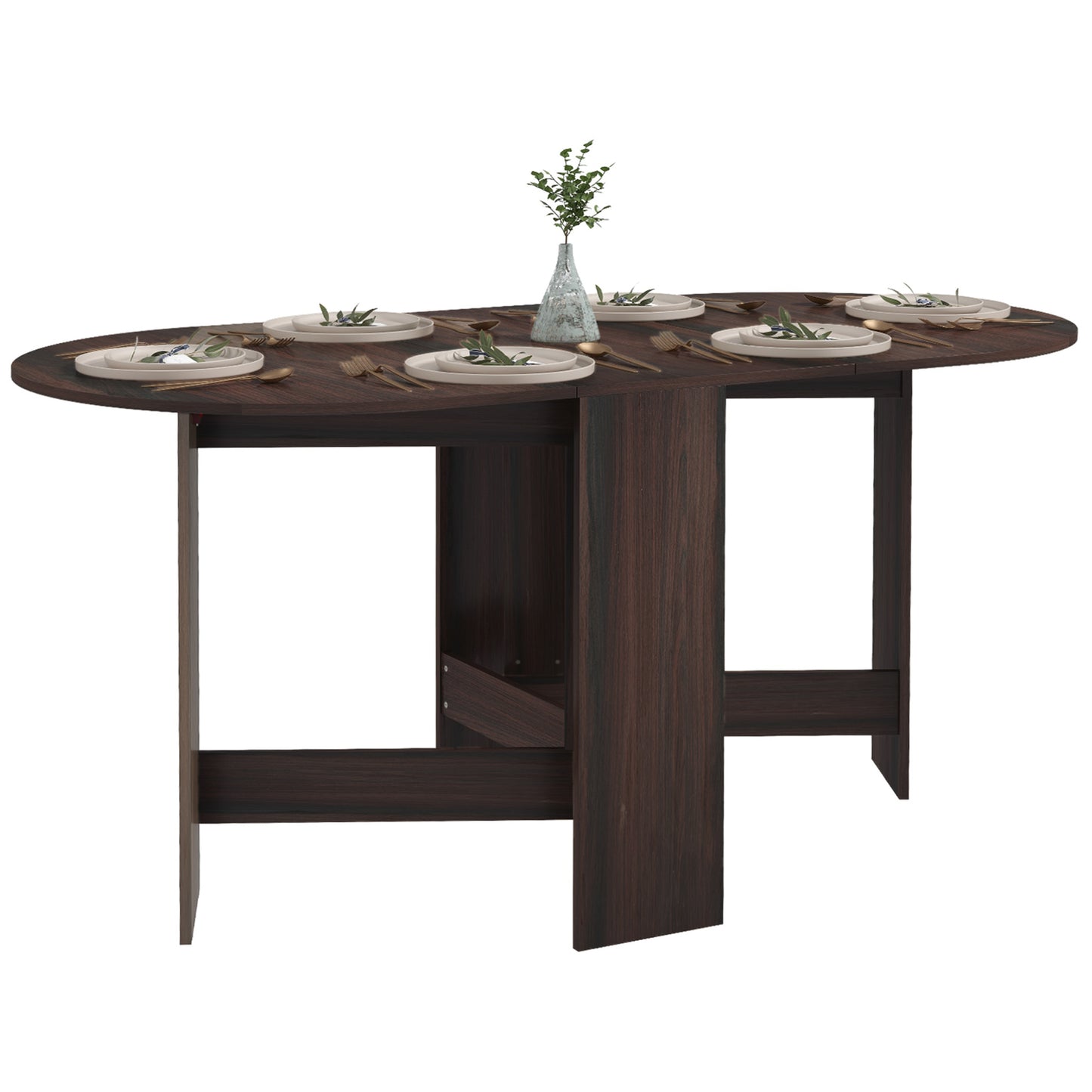 Oval Drop Leaf Dining Table with Space-Saving Design for Up to 6 People, Distressed Brown