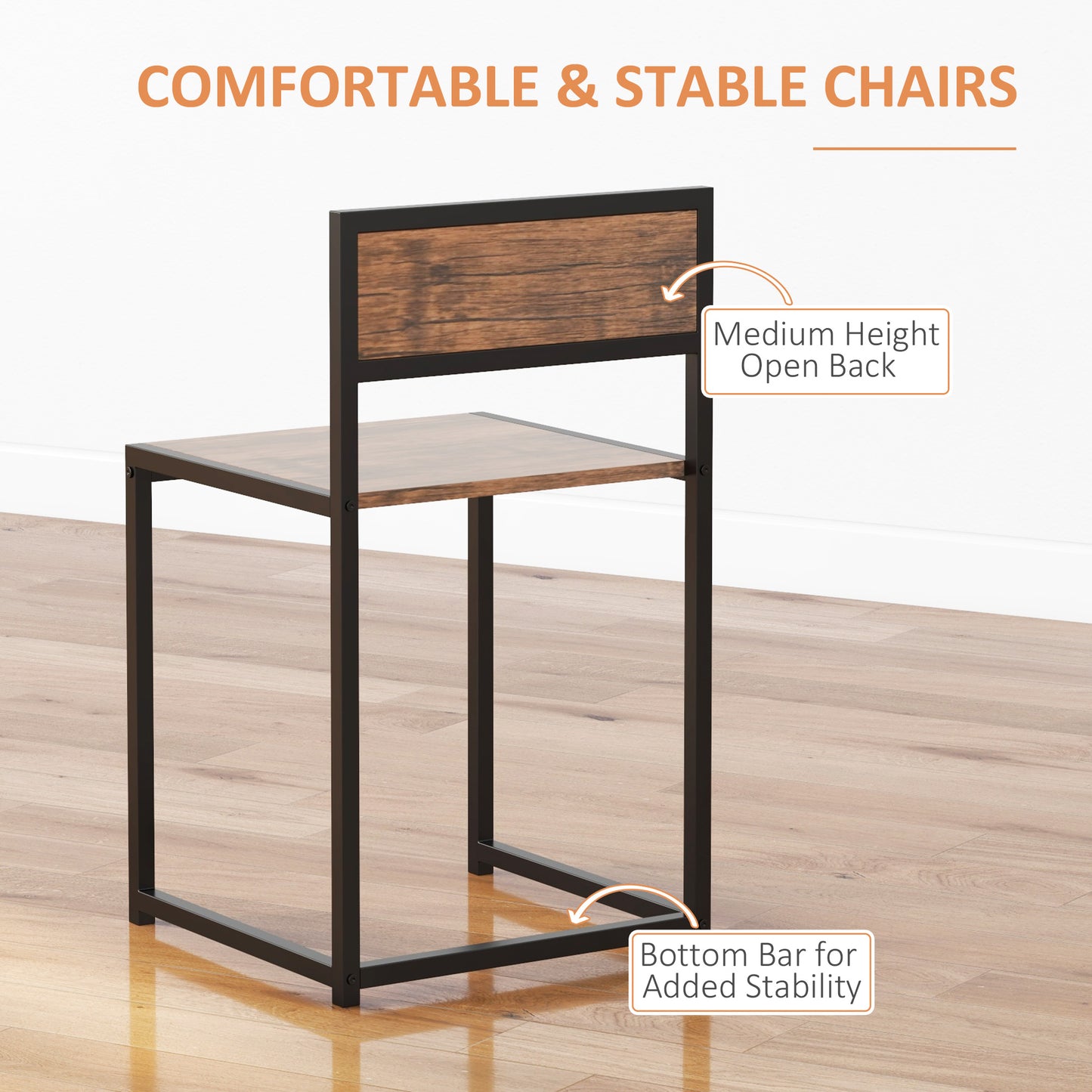 2-Person Industrial Dining Table Set for Small Spaces - Rustic Brown