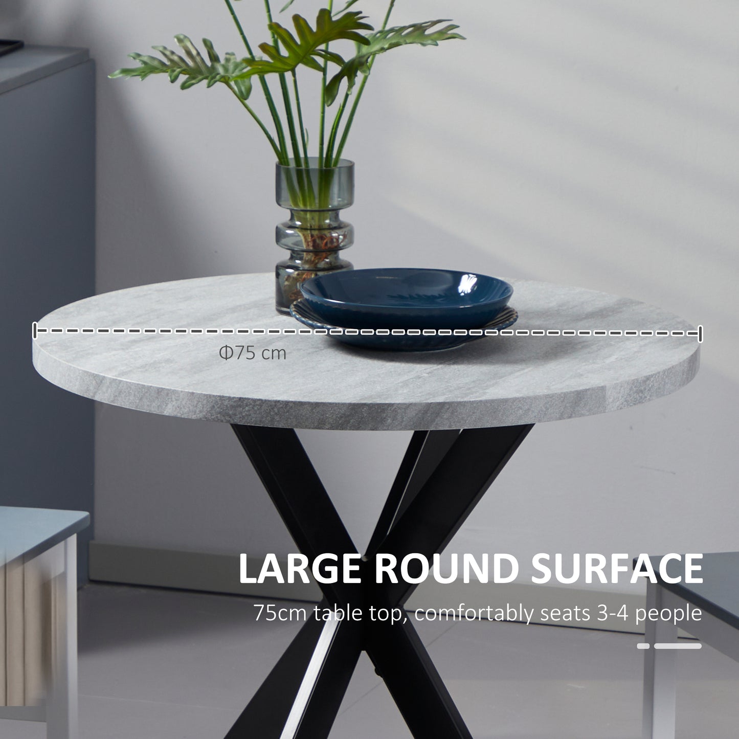 29" Round Dining Table with Steel Cross Legs, Gray