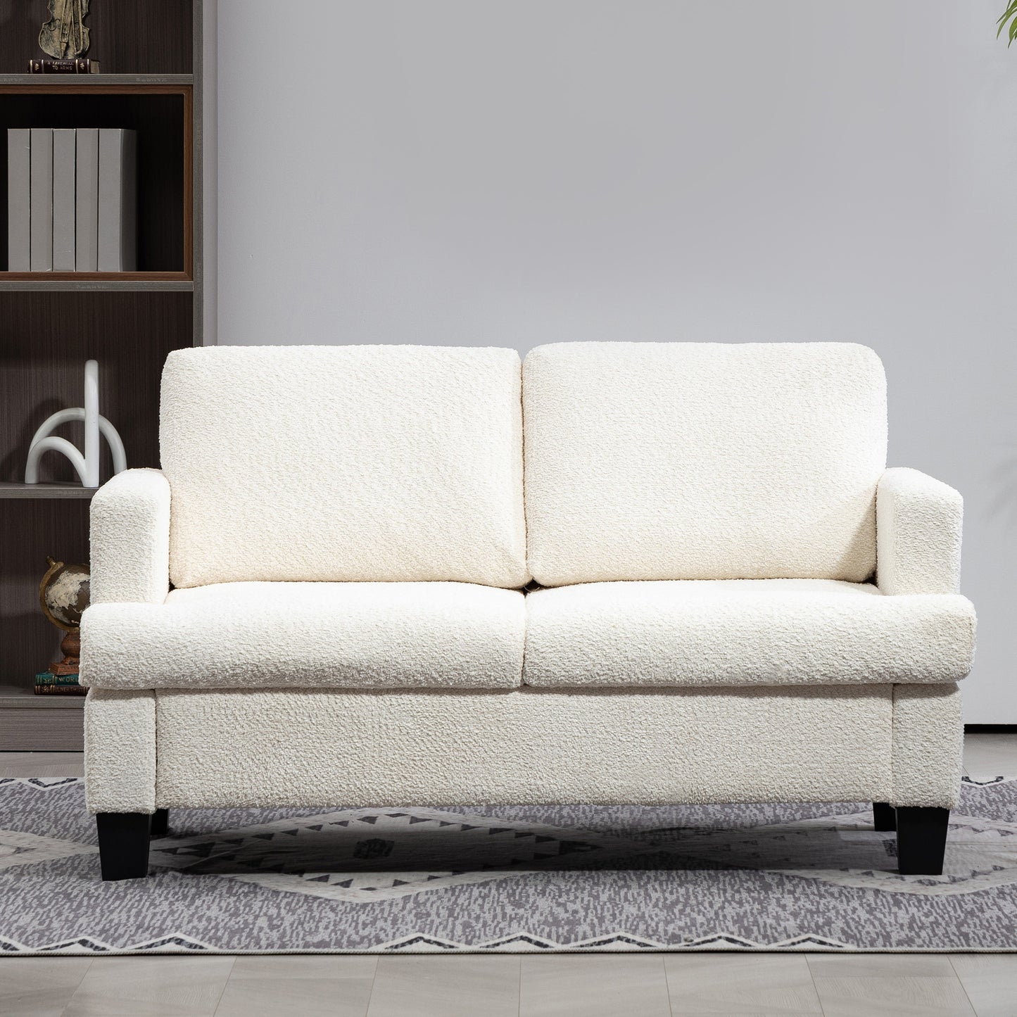 Chenille 2-Seater Loveseat with Removable Cushions - Cream White