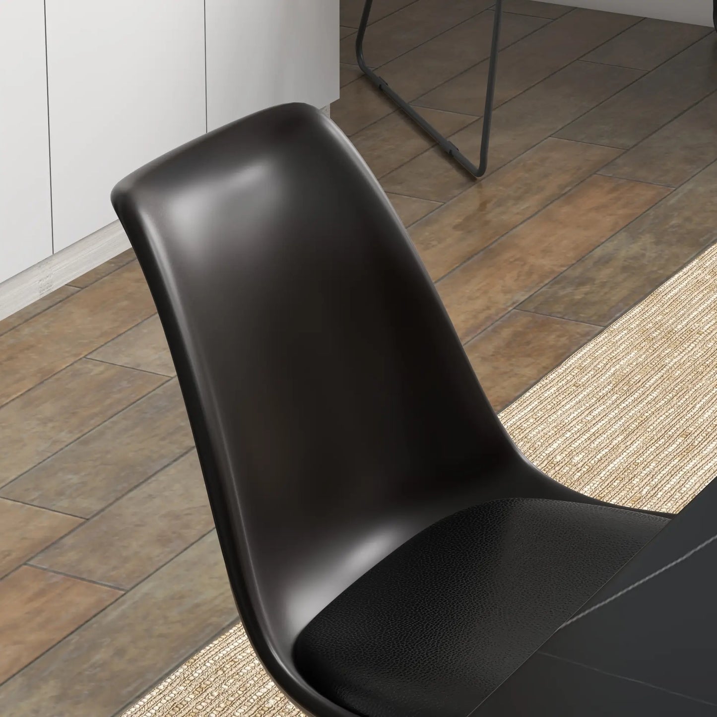 Modern Dining Chairs Set of 4 with PU Leather Cushions - Black