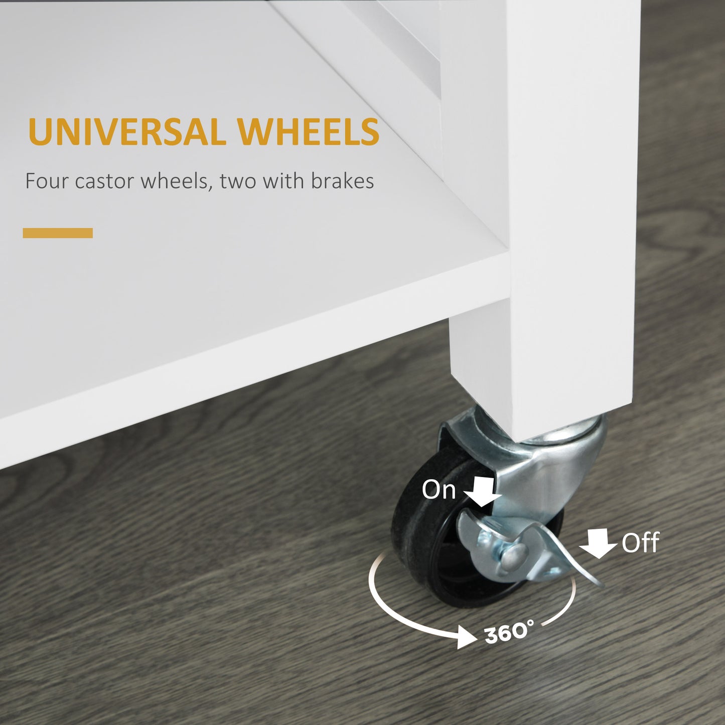 Wooden Rolling Kitchen Island with 360° Swivel Wheels, Drawer and Towel Rack, White