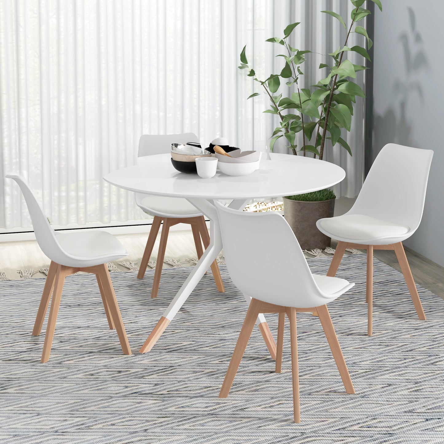 Modern Dining Chairs Set of 4 with PU Leather Cushions - White