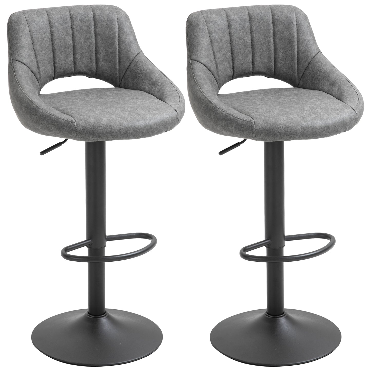 Adjustable Height Swivel Bar Stools with Faux Leather Upholstery, Grey (Set of 2)