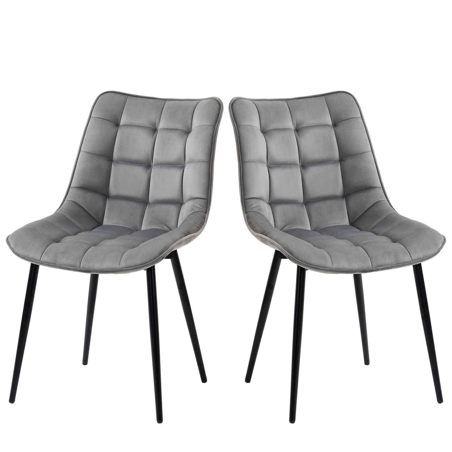 Velvet-Touch Upholstered Lounge Chairs with Metal Legs, Grey (Set of 2)
